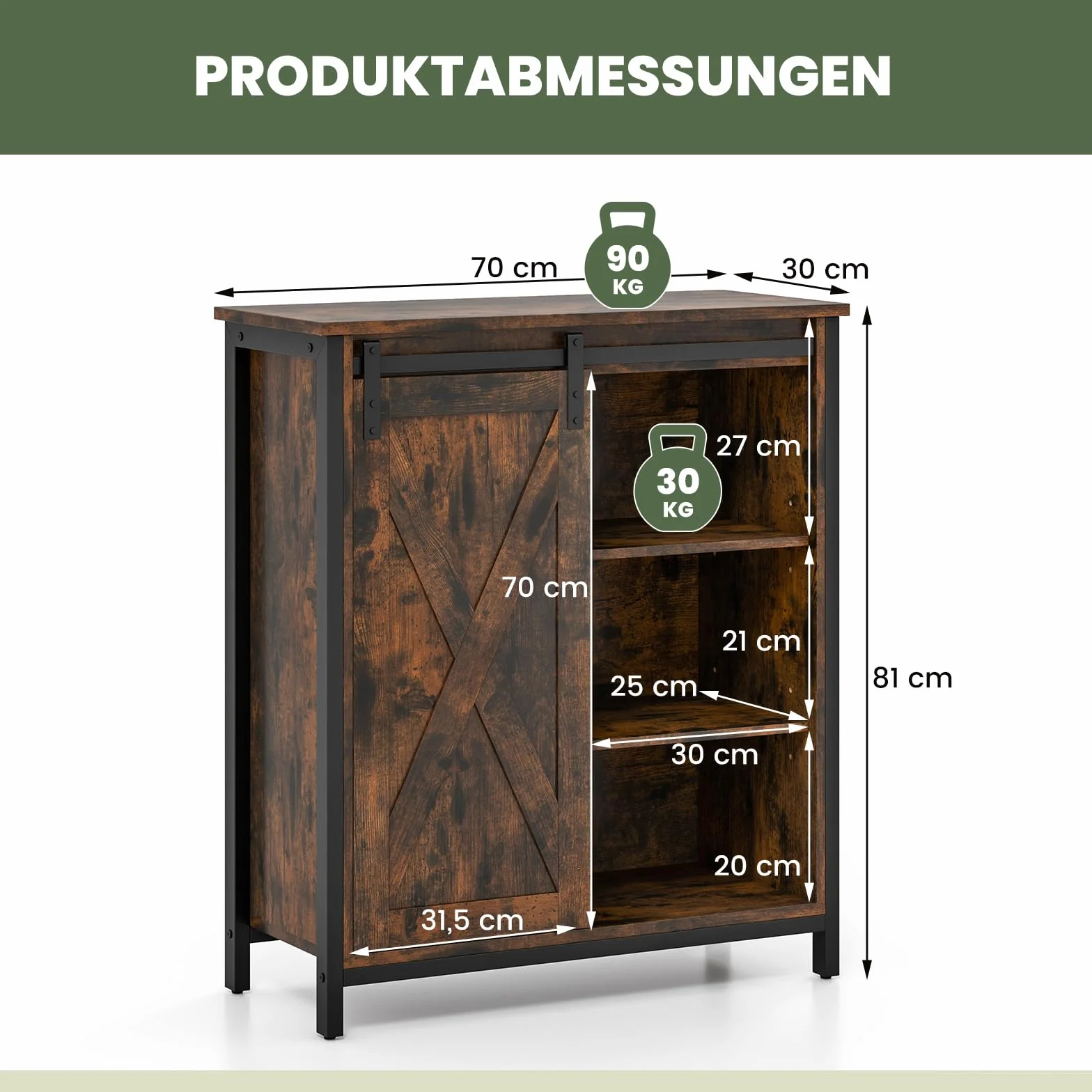GOPLUS Szafka bufetowa, komoda kuchenna z drzwiami przesuwnymi i regulowanymi półkami, szafka kuchenna do przechowywania do salonu i kuchni, 70 x 30 x 81 cm, brązowa vintage