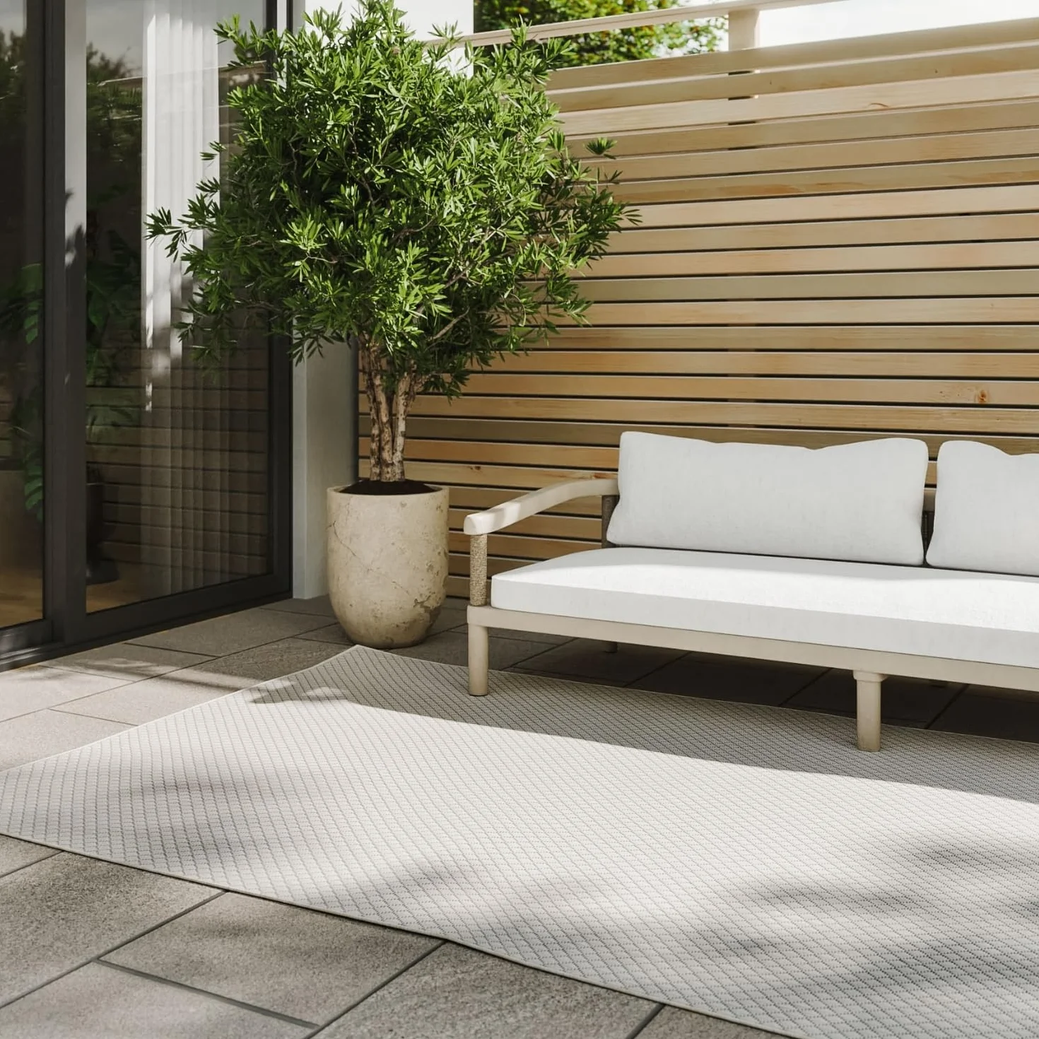 benuta Basic Dywan In & Outdoor Lou - Biały 160x230 cm - Wodoodporny UV - Wielofunkcyjny balkon, taras, ogród - Kuchnia, salon - Trwały łatwy
