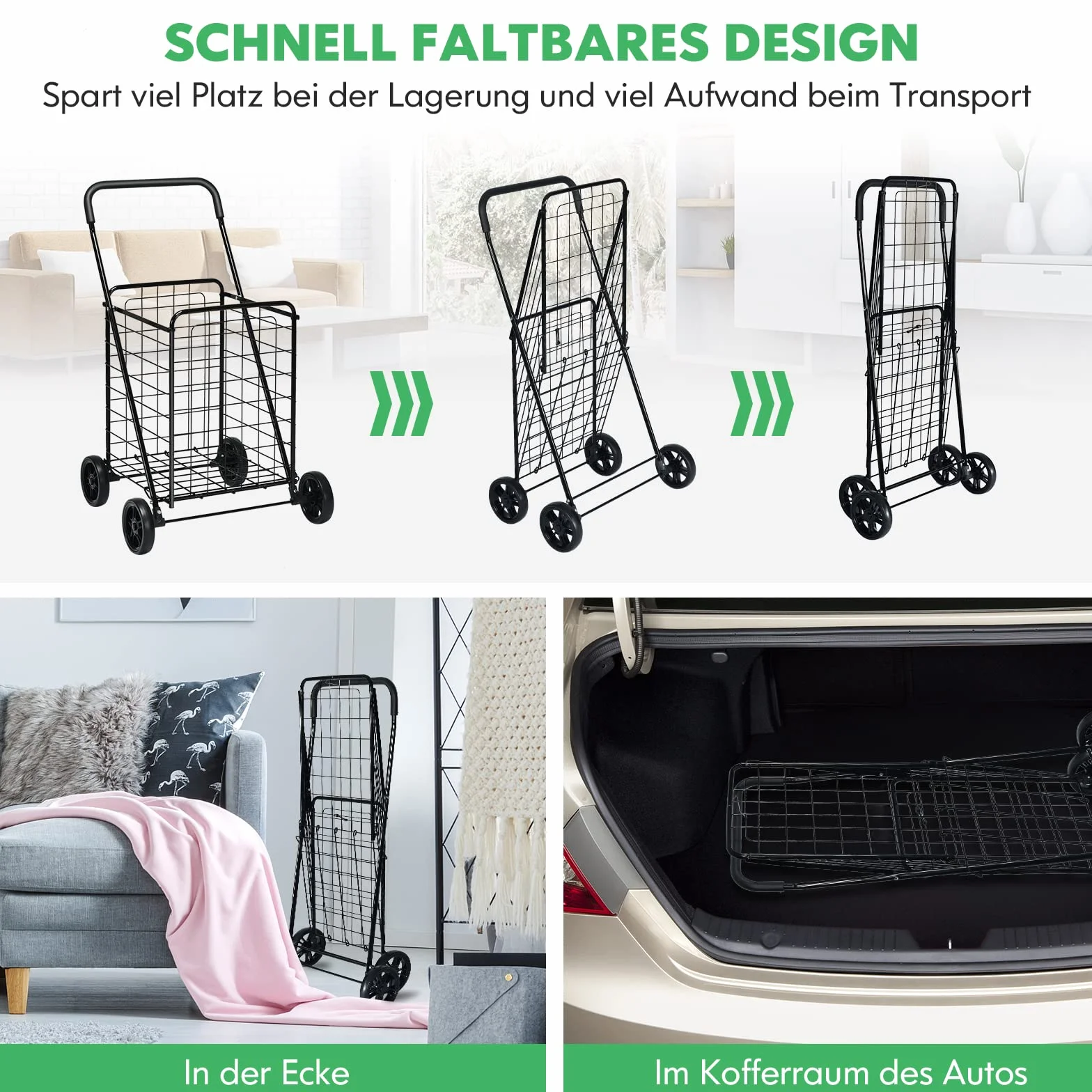 GOPLUS Składany wózek na zakupy, przenośny wózek transportowy o konstrukcji z wytrzymałej stalowej ramy z elastycznymi kołami i ergonomicznym uchwytem, składany wózek wielofunkcyjny do robienia