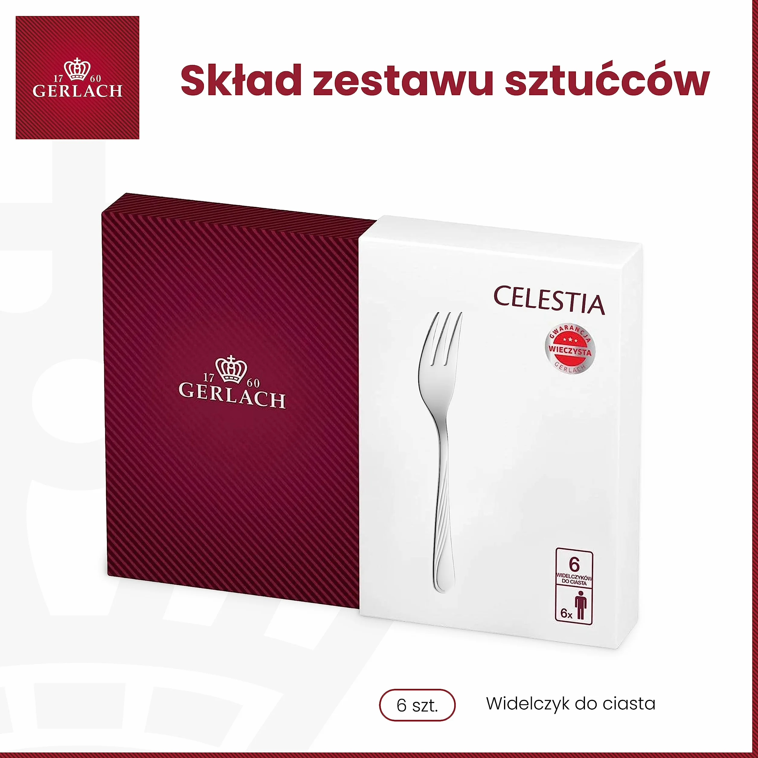 Gerlach Celestia Widelec Deserowy, Srebrny, 6 el.