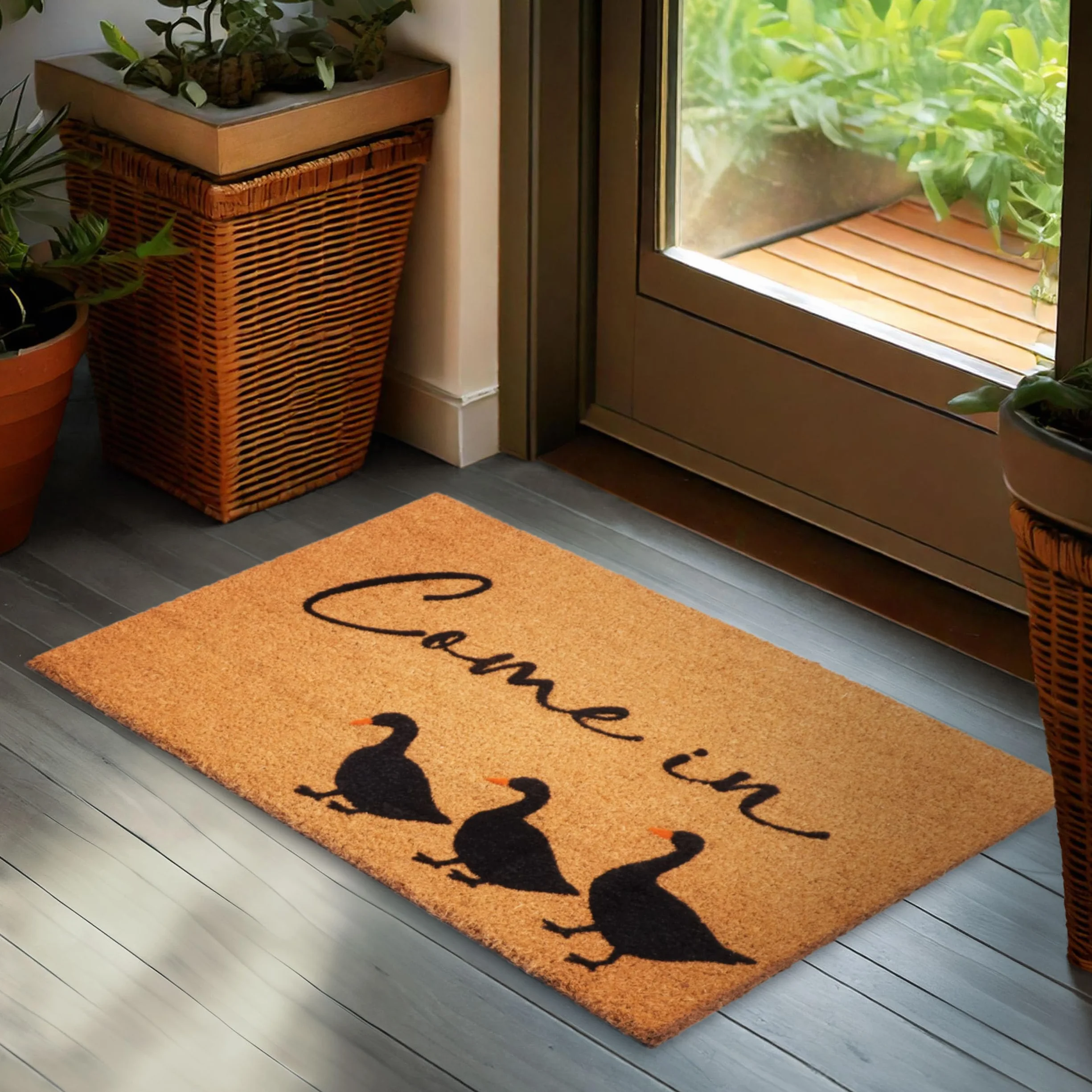 BRUBAKER Wycieraczka Zewnętrzna i Wewnętrzna - Come In - 45 x 75 cm Mata Kokosowa 100% z Gęsią - Mata Wejściowa Antypoślizgowa i Odporna na Pogodę - Wycieraczka do Strefa Wejściowa i Patio - Brązowa