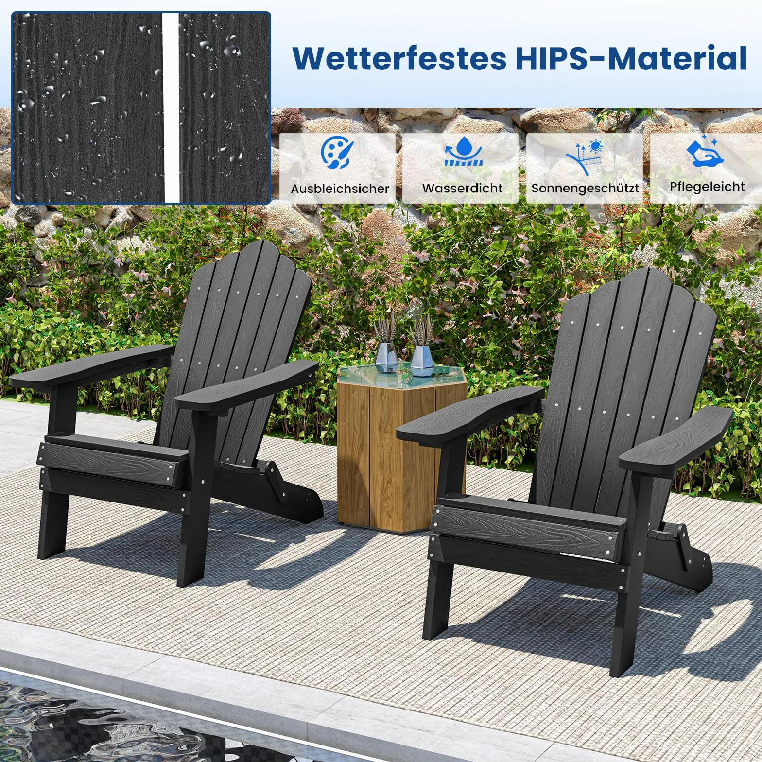 COSTWAY Adirondack krzesło składane, odporne na warunki atmosferyczne Adirondack Chair z tworzywa sztucznego, krzesło ogrodowe z wysokim oparciem i szerokimi podłokietnikami, do ogrodu, na taras,