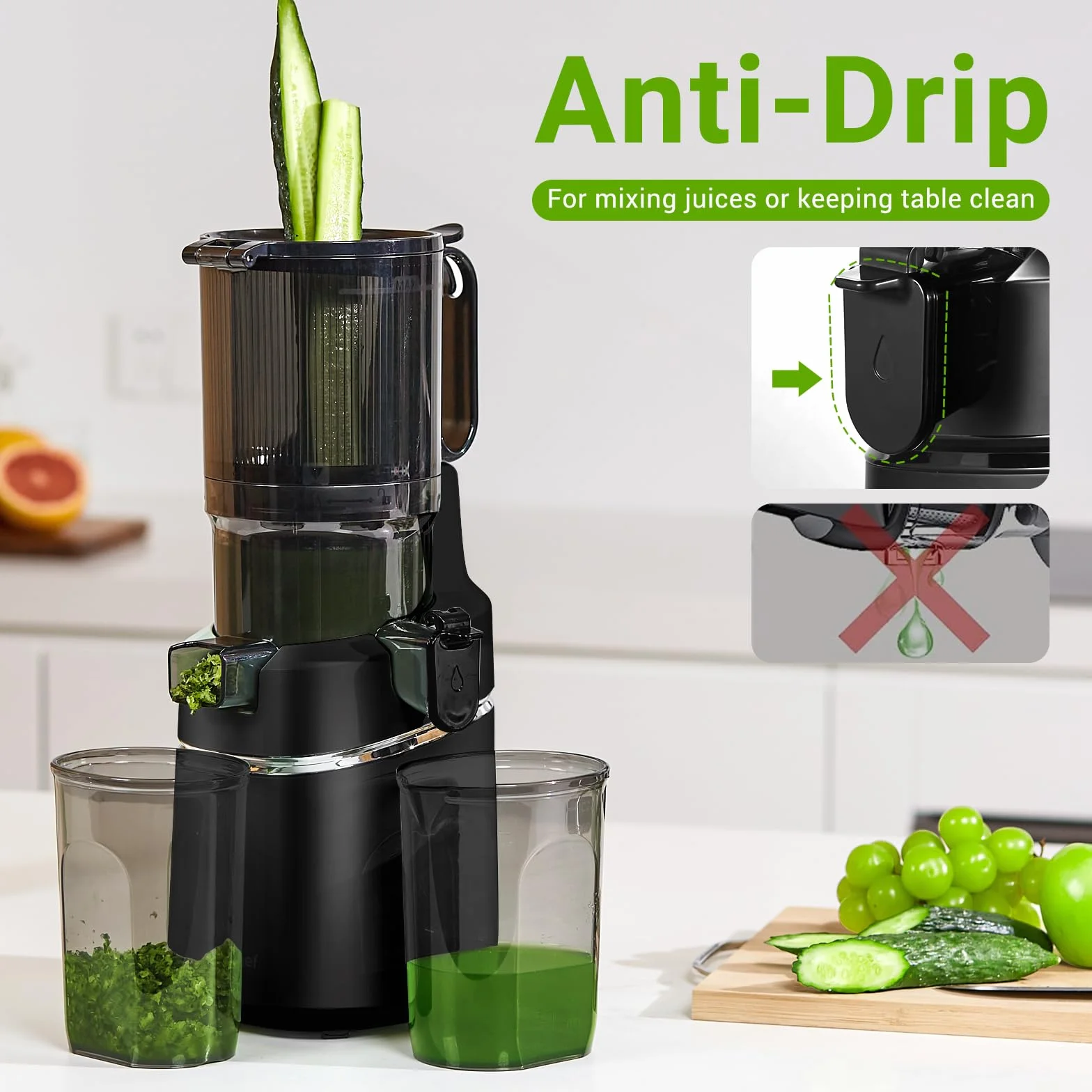 AMZCHEF Automatyczna sokowirówka All-in-One, otwór 135 mm i 1,8 l sokowirówka do warzyw i owoców, 250 W, zwycięzca testu z potrójnym filtrem, kolor czarny