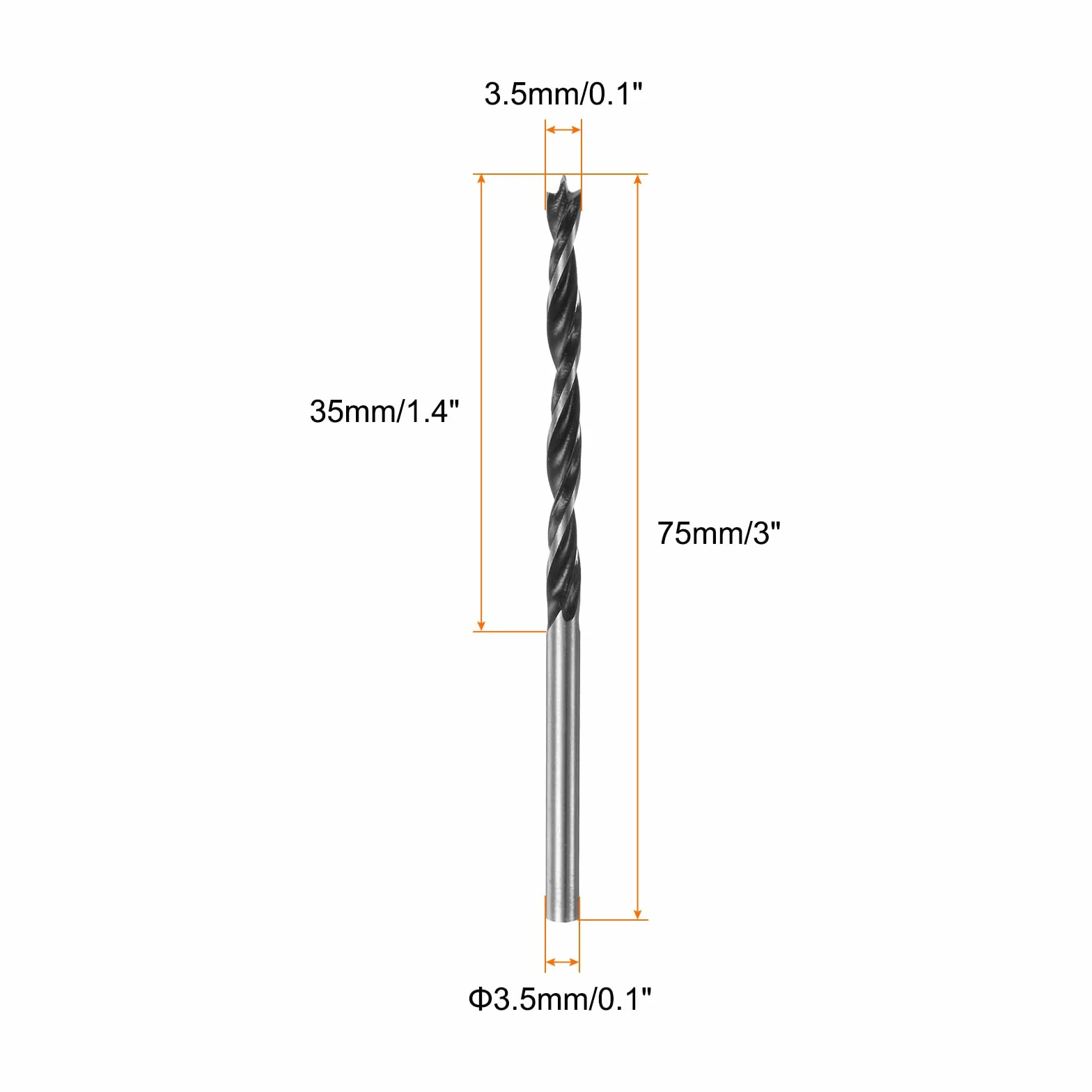 QUARKZMAN 5 wierteł wiertniczych z końcówką brad 3,5 mm (9/64"), średnica pręta okrągłego, prostego, stalowego, metrycznego, wiertło z końcówką brad 1,4", głębokość wiercenia spiralnego do stolarza do