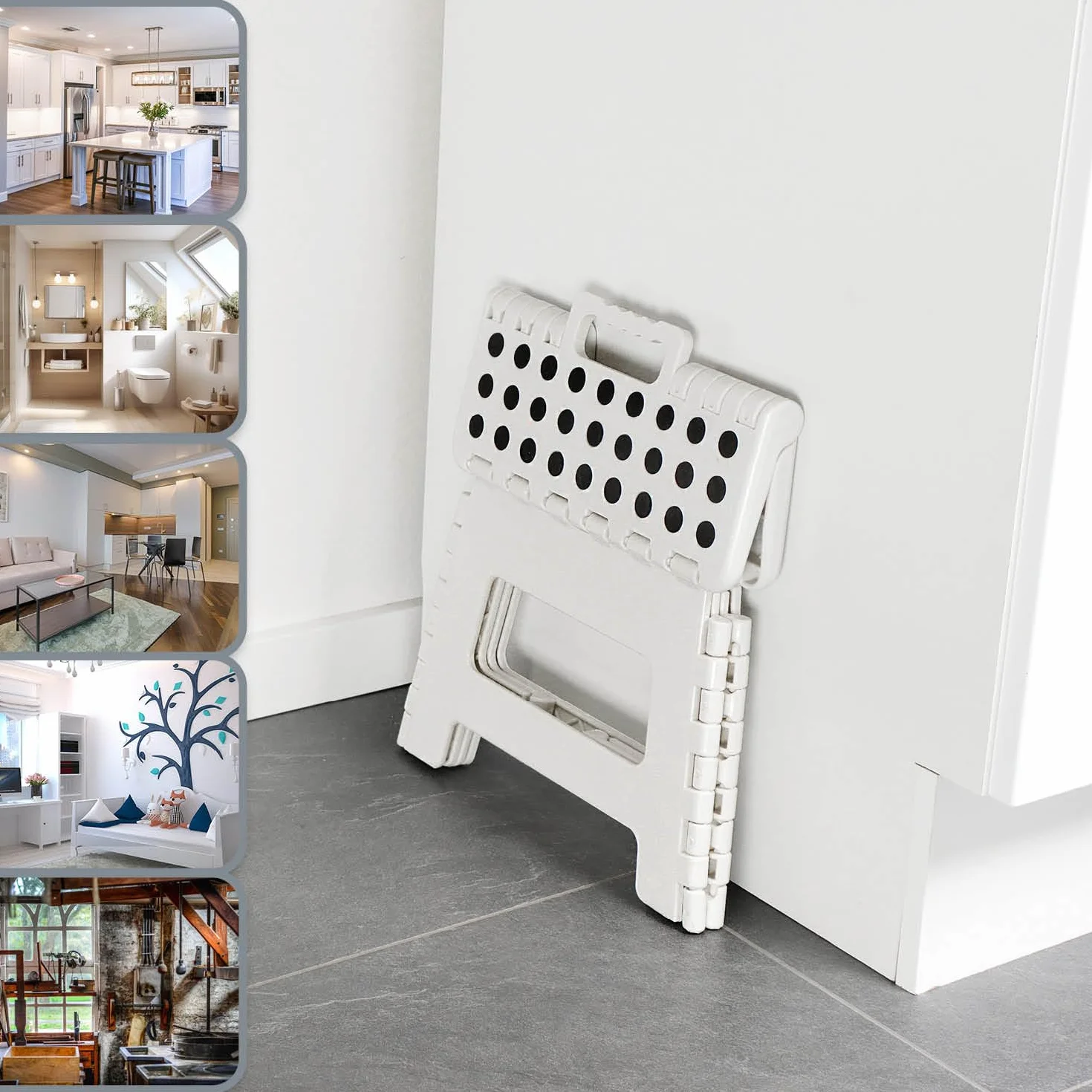 COM-FOUR® skladany stopien z gumowymi wypustkami - skladany stolek - przenosna pomoc do wspinaczki - antyposlizgowy skladany stolek - nosnosc do 150 kg (31x22x22cm bialy - 01 szt)