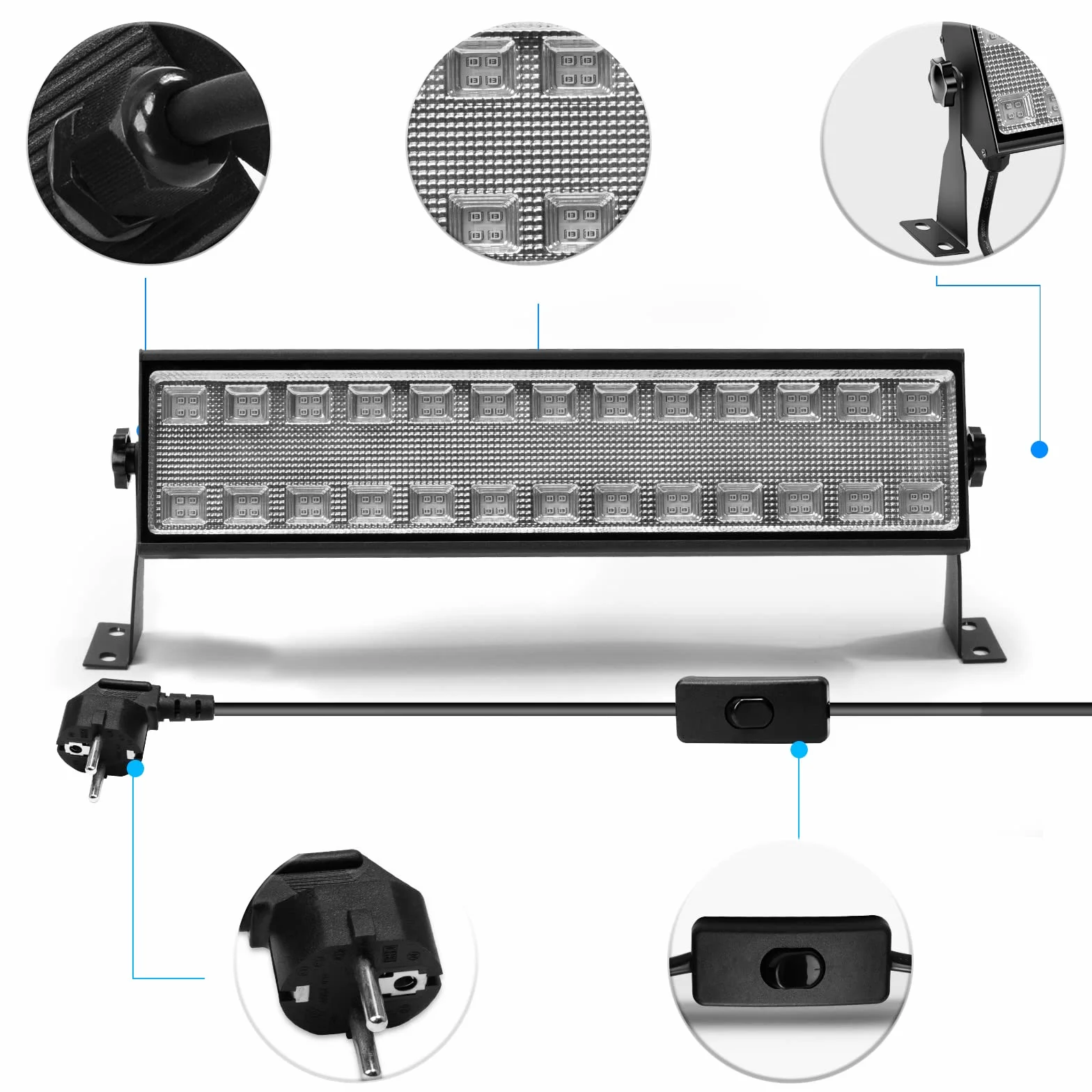 Rurka UV 100 W, 104 diody LED, akcesoria, lampa z przewodem zasilającym 1,5 m, wtyczka i przełącznik, aluminiowe światło do neonowego koloru, koloru ciała, Halloween, sceny, dekoracja imprezowa