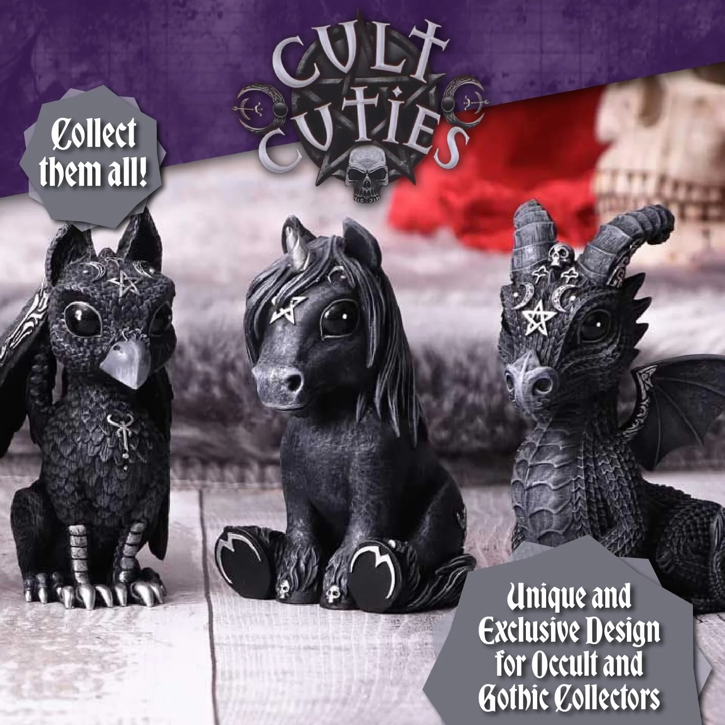 Nemesis Now Pawzuph Horned okkult kot, żywica poliestrowa, czarny i srebrny, 11 cm