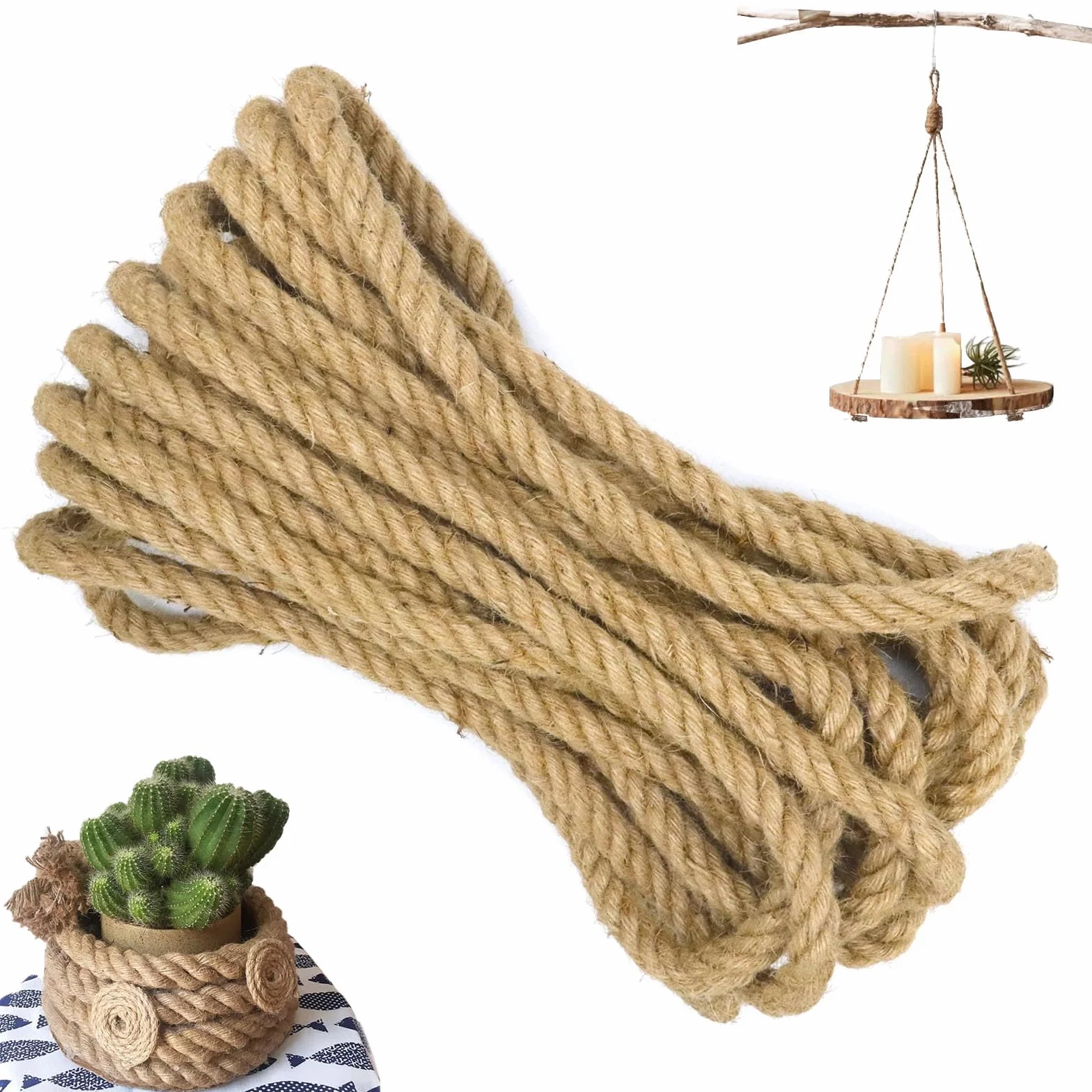 Lina jutowa, długość 10 m, sznurek jutowy o grubości 10 mm, 3-żyłowa lina jutowa, sznurek do majsterkowania, do majsterkowania, dekoracji domu, rzemiosła i wiązek, brązowa