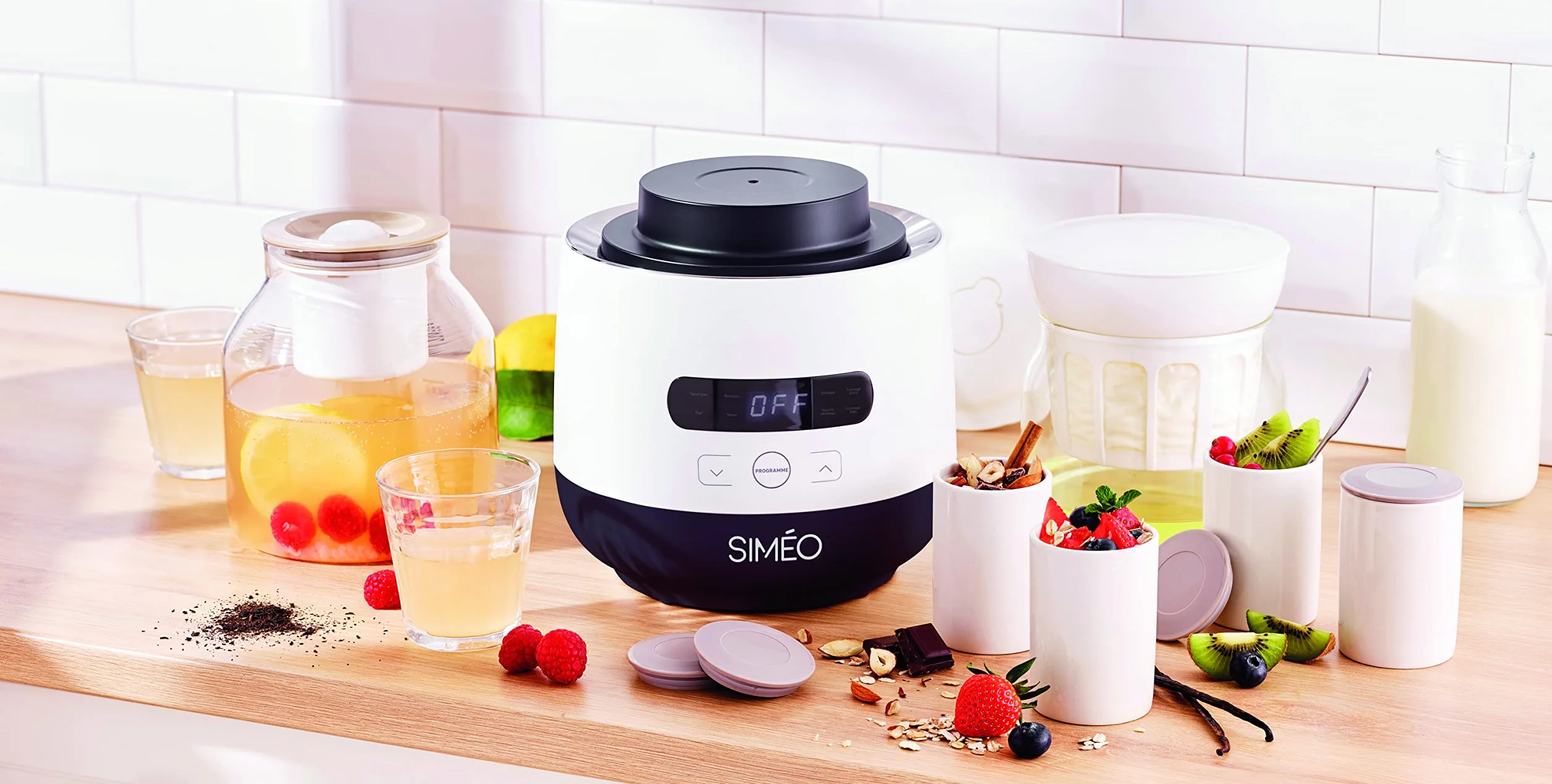 SIMEO - YVA760 20W jogurt do klasycznego domowego jogurtu, z warzywnymi napojami, Skyr, biały ser, świeży, do naczyń - 6 słoików - 19x22,5 cm