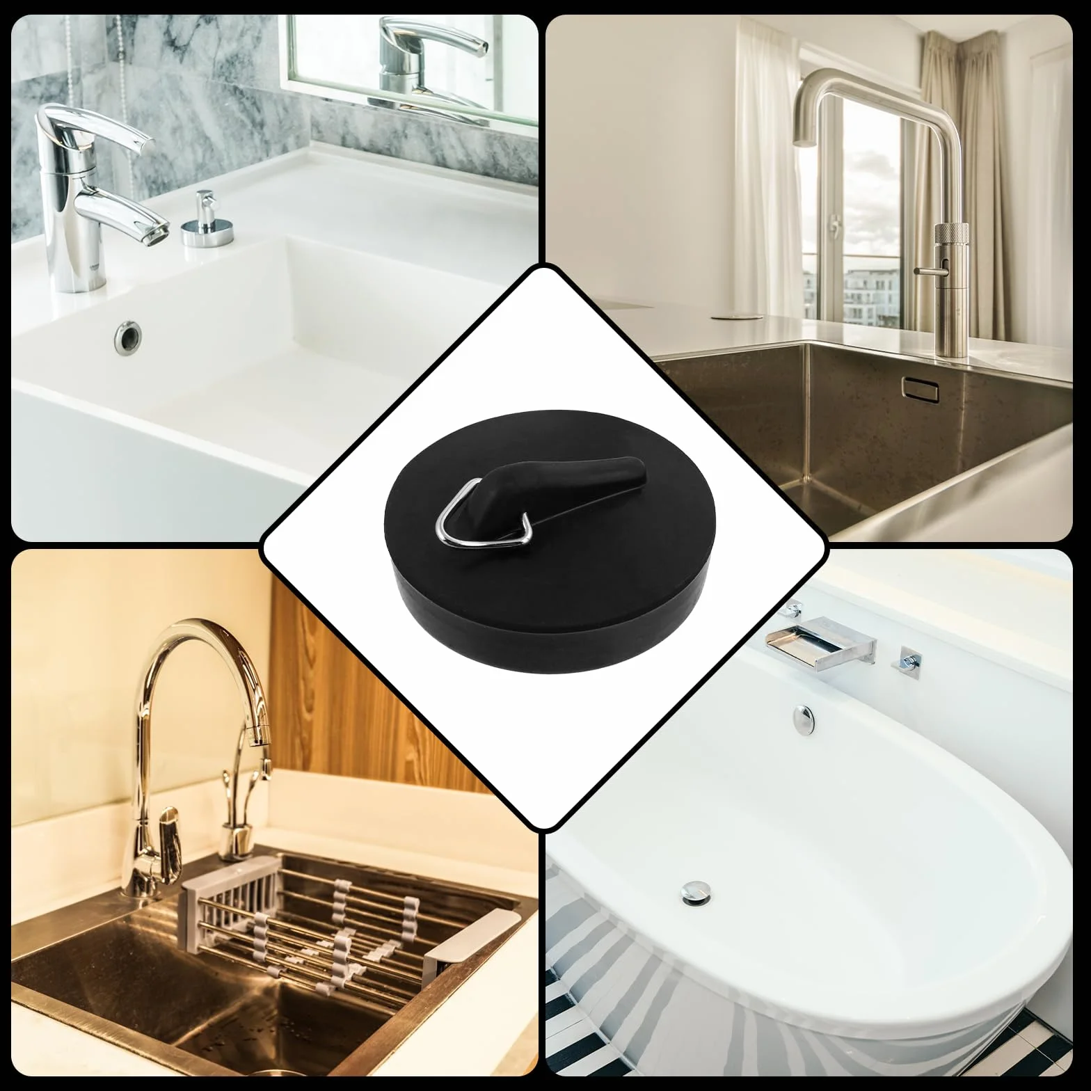 Giantree Korki do odpływu wody, gumowe, z łańcuszkiem 40 cm, Ø 40-45 mm, czarne, korki do zlewozmywaka, wanny, łazienki, 2 sztuki