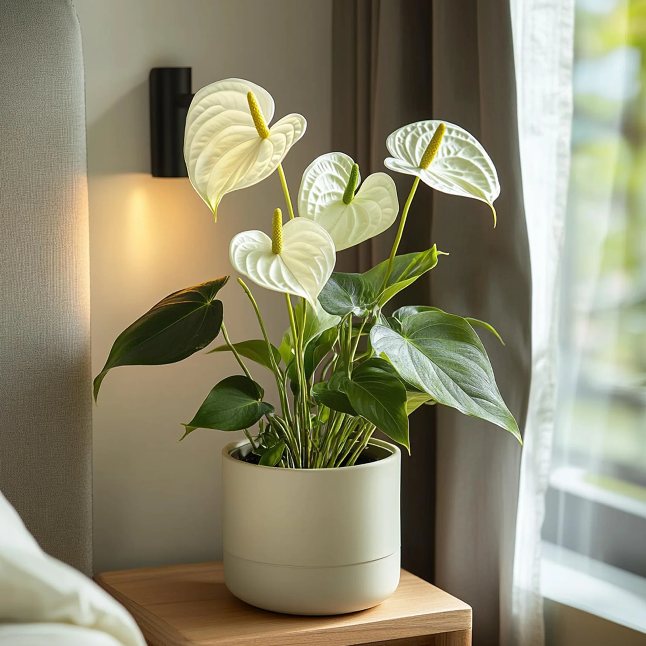 Plant in a Box - Biały anthurium - Zestaw 1 - Anthurium 'Alpine White' - Wysokość 40-55cm - ø 14cm - Roślina doniczkowa kwitnąca - Biały