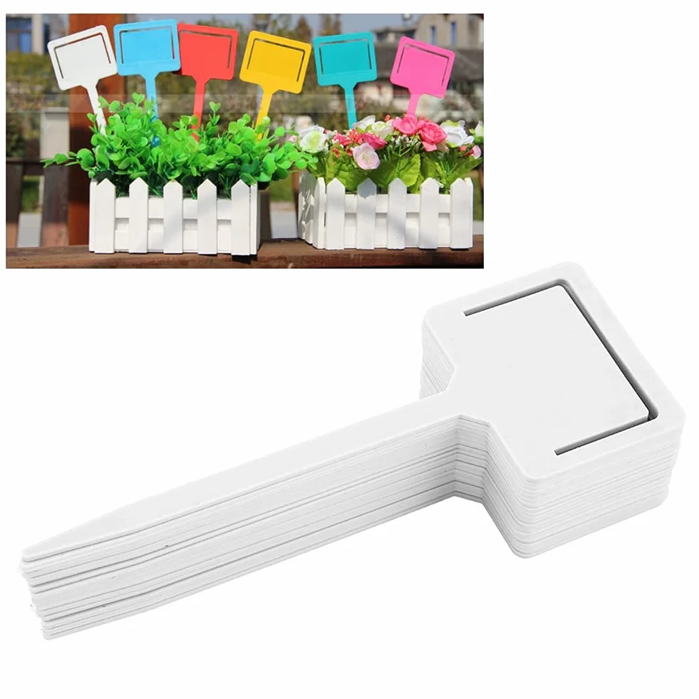 20 szt. Trwałe Etykiety z PVC dla Roślin Ogrodowych do Szkółki Kwiatów z Palikami, do Narzędzia Przechowywania Nasion w Ogrodzie, Rozpoznawania Odmian Roślin (WHITE)