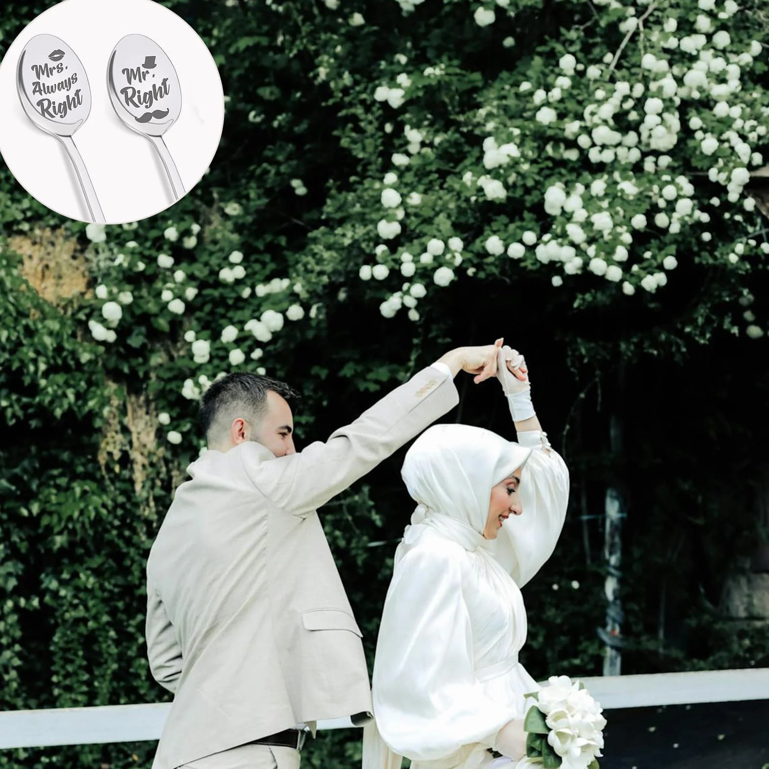 Łyżeczki do kawy z grawerunkiem "Mr. Right & Mrs. Always Right" 2 sztuki prezent ślubny dla pary młodej