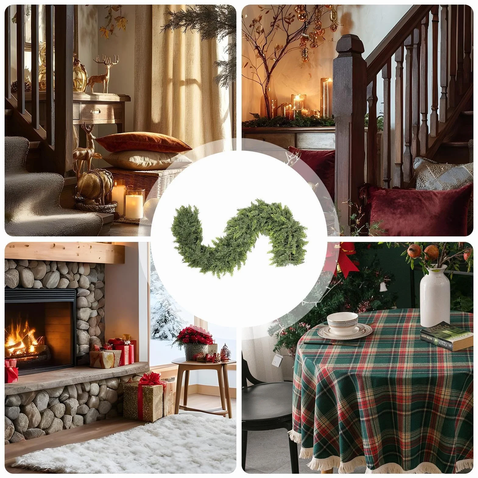 Świąteczna girlanda cedrowa, elastyczna konstrukcja, 1,8 m, Cedar Holiday Garland, realistyczna winorośl zieleni, odporna na kurz, do kominków okienne ramy schodowe stół Mantel