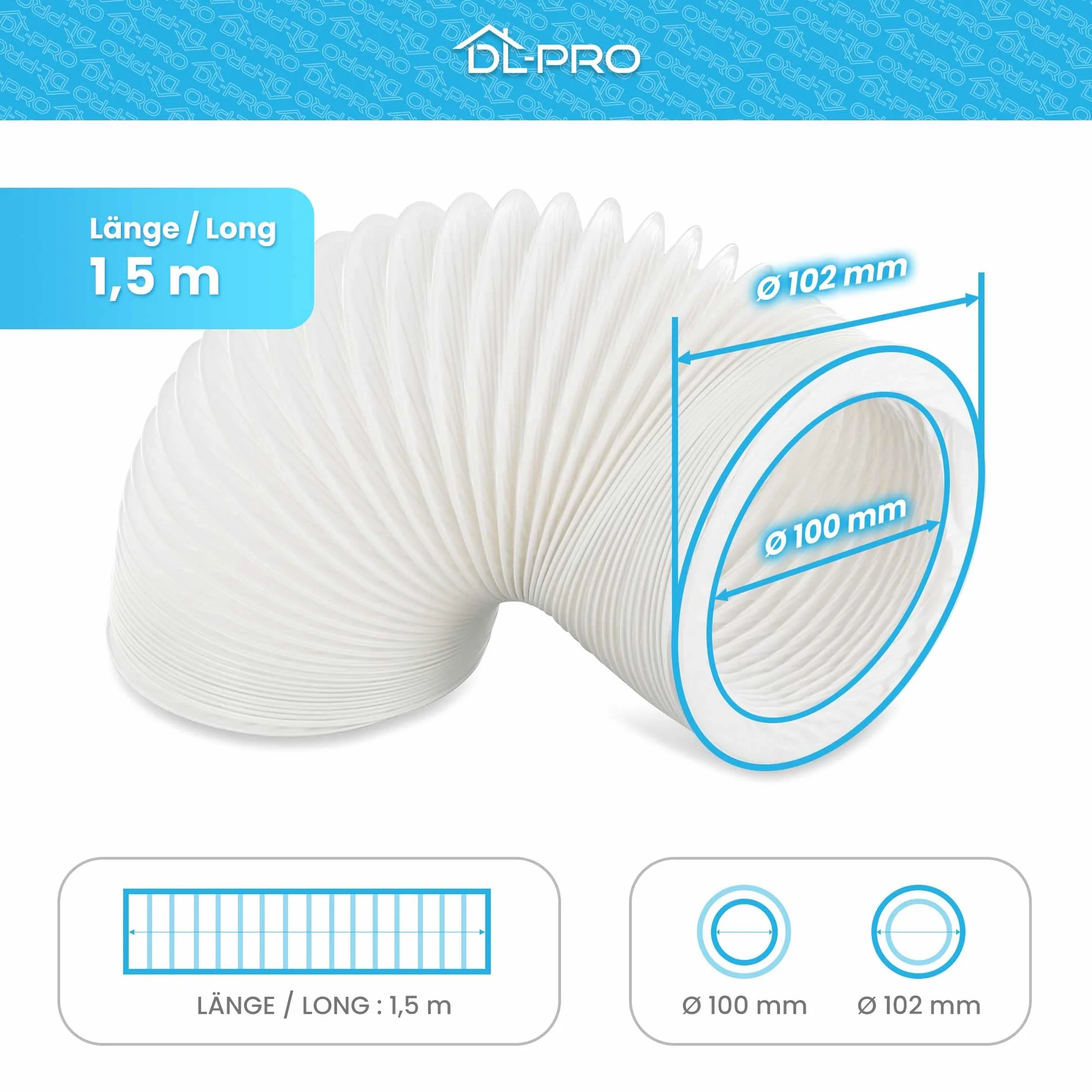 Wąż spustowy powietrza PVC 1,5 m 100/102 mm do klimatyzacji suszarki bębnowej