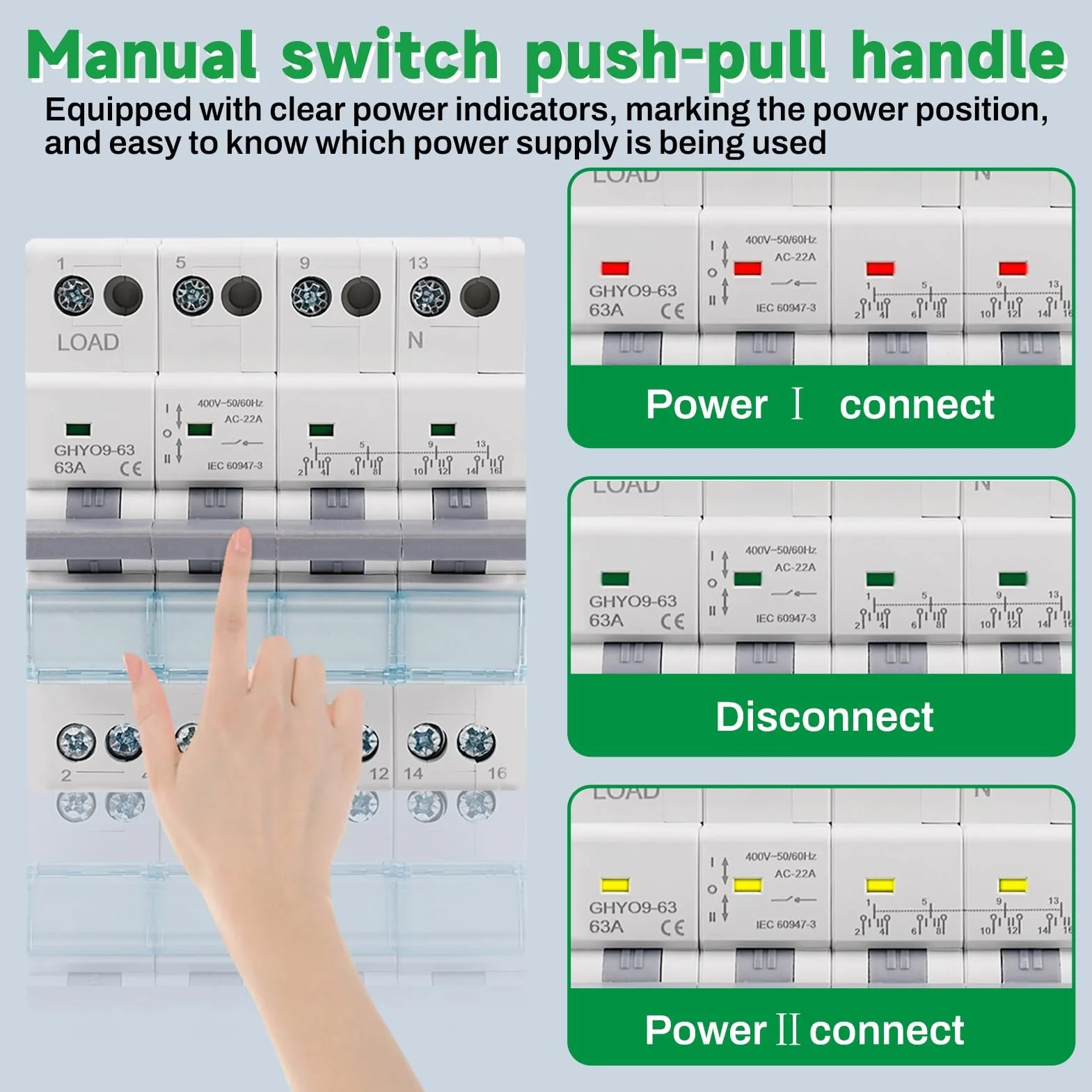 Jadeshay GYHO9-63 przełącznik transferowy Dual Power, wyłącznik obciążenia 63 A, 4-biegunowy, 400 V AC, elektryczny przełącznik wyboru