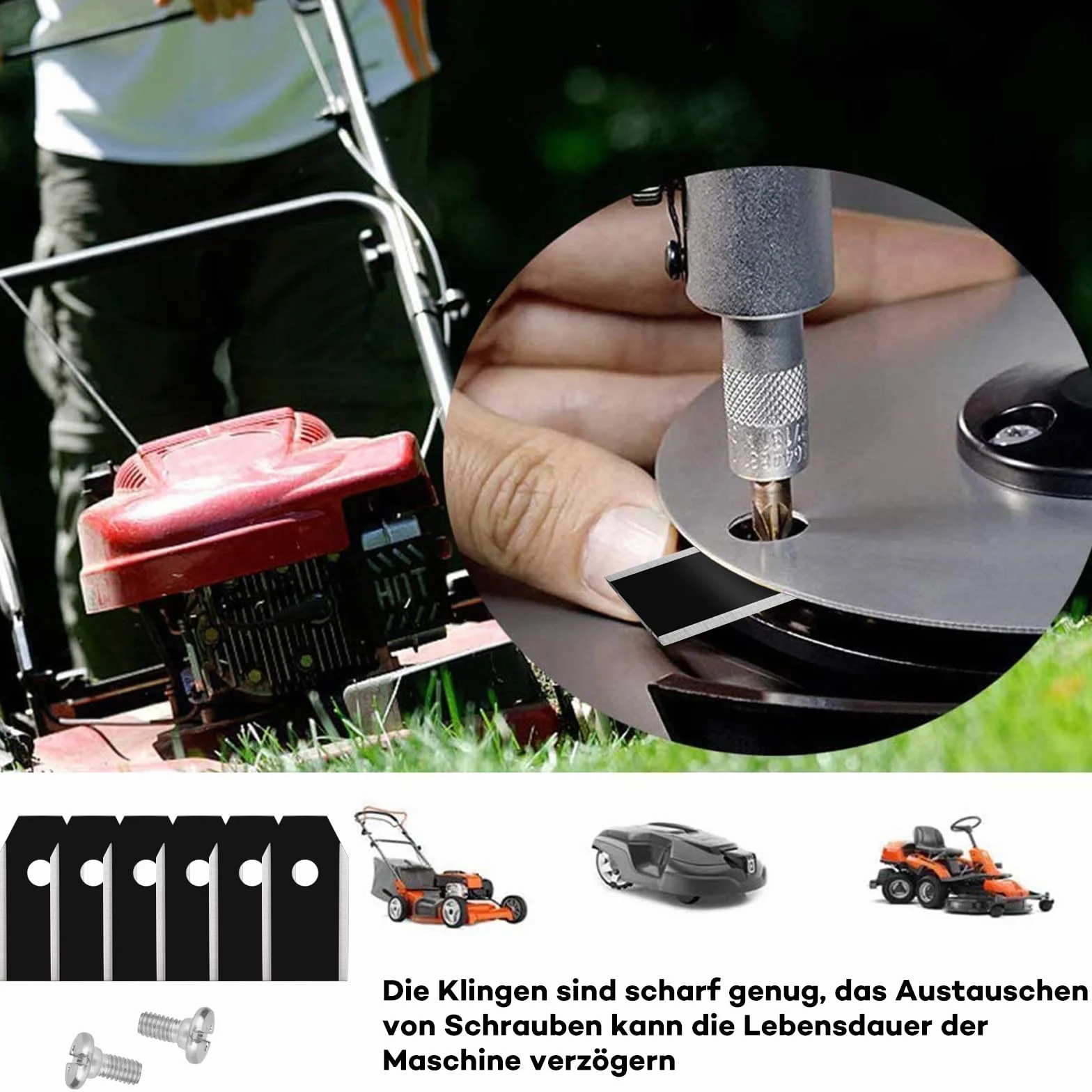 30 szt. uniwersalnych noży do robotów koszących TITAN – zestaw ostrzy + śruby (3g – 0,75 mm, kolor czarny) – kompatybilne z Husqvarna Automower, Gardena i innymi robotami do trawy