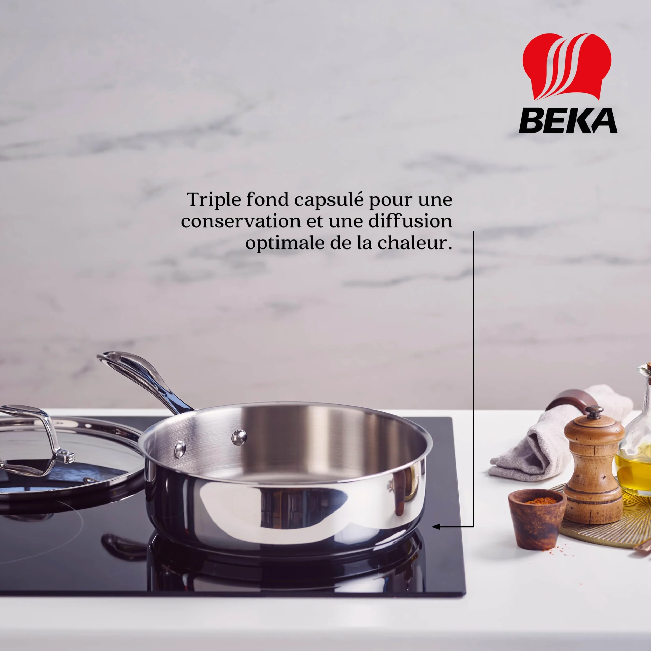 Beka Szef patelnia ze stali nierdzewnej 24 cm z pokrywką