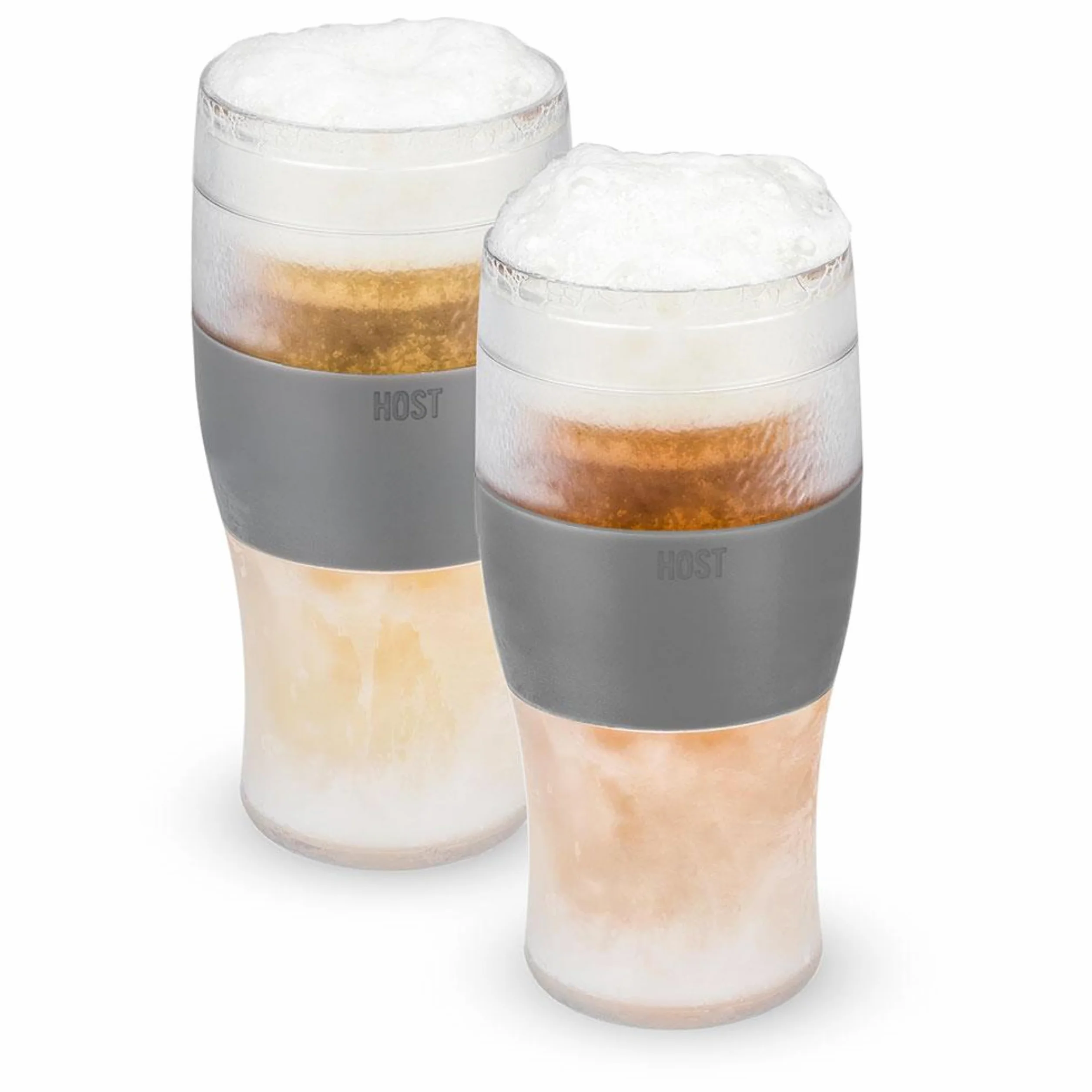 Host Szklanki do piwa Freeze, 473 ml chłodziarka żelowa z podwójną ścianką plastikowy mrożony kufel amerykański (473 ml / .83 pint) szkło, zestaw 2 szt., szare