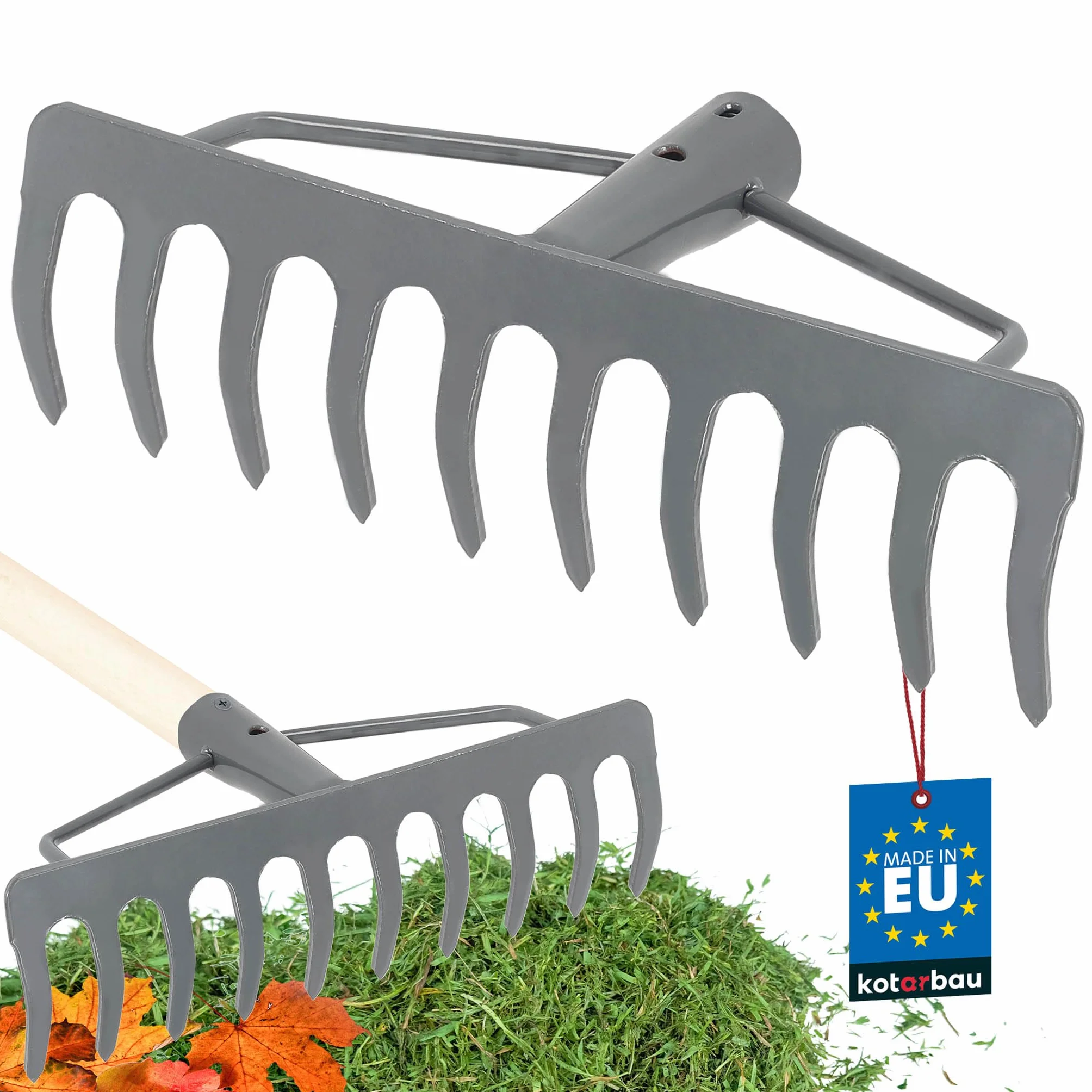 KOTARBAU® Grabie Metalowe - 26 cm - Grabie do Liści Trawy - 10 Zębów - Ogrodowe - Szare
