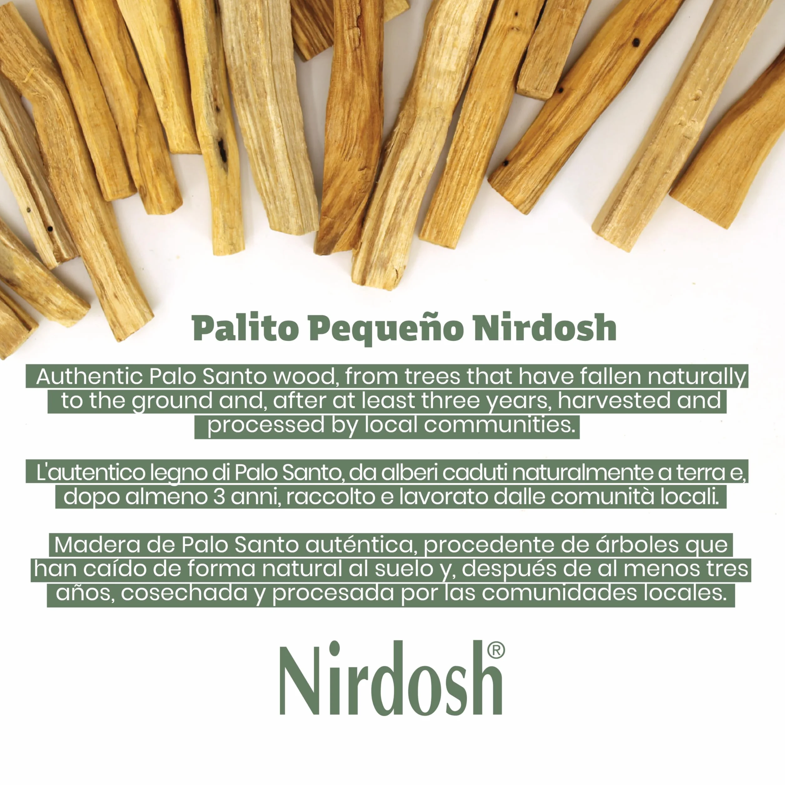 NIRDOSH - Palo Santo drewniany pręt Palo Santo do jogi i medytacji - 7 szt., 10 cm, oryginalne i biologiczne kadzidła Bursera Graveolens