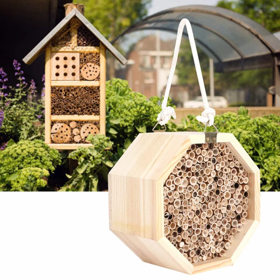 Domek dla pszczół, Yctze 16 * 16 * 9 Drewniany Owad Dom dla pszczół Wood Bug Room Hotel Budka Lęgowa do Dekoracja Ogrodowa