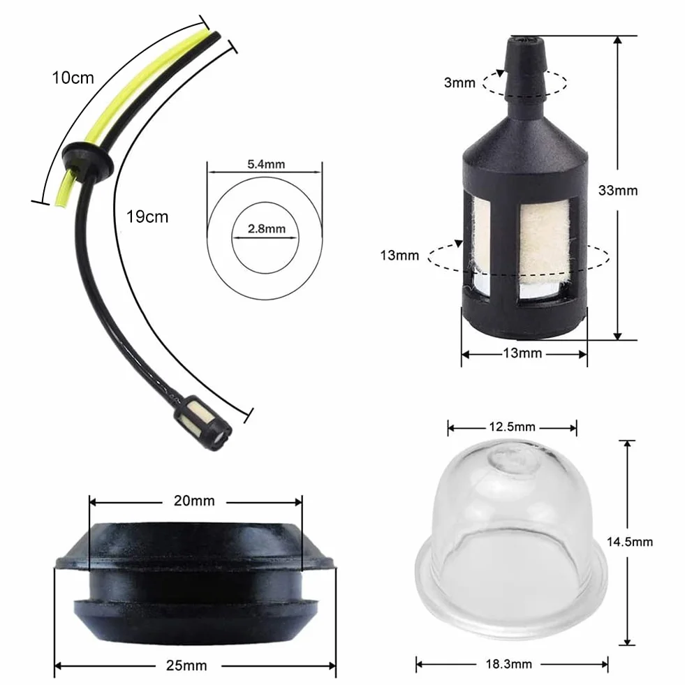 Zestaw filtrów benzynowych do rur uszczelniających, uniwersalny zestaw filtrów benzynowych, rura węża paliwowego z tuleją i uszczelką do cięcia szczotki, trymera