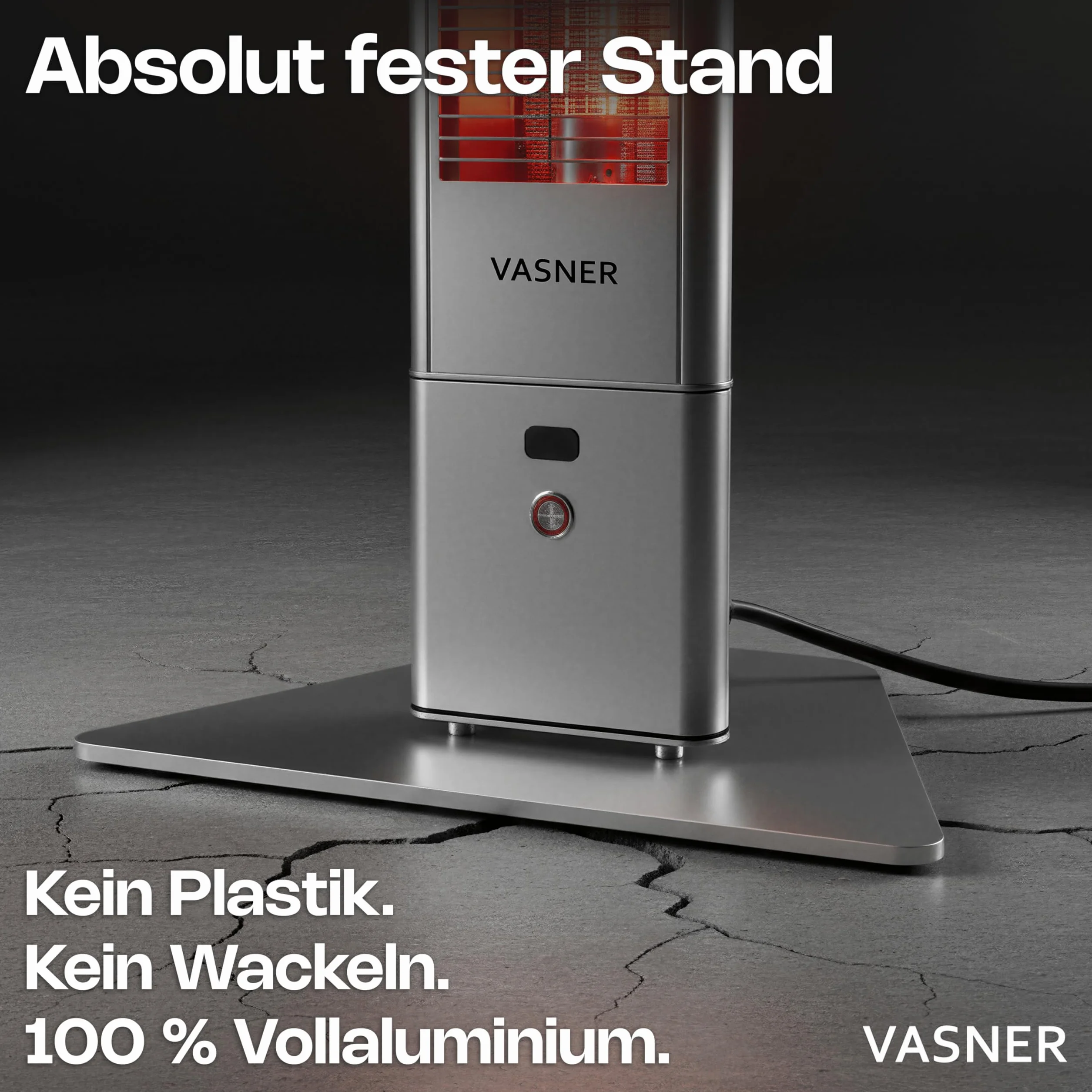 VASNER HeatTower Infrarot Heizstrahler Terrasse 2500 Watt 4 Heizstufen Standheizstrahler elektrisch mit Fernbedienung IP65 Schutz für Outdoor oder Bad
