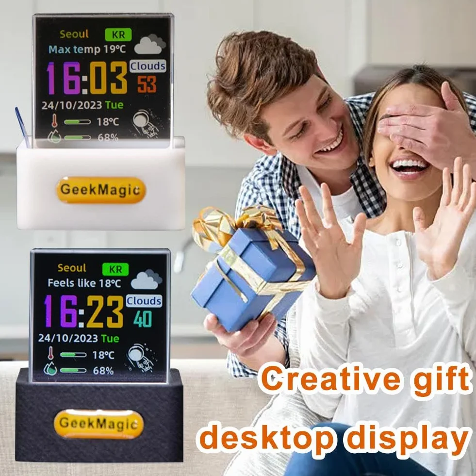 GeekMagic Mini wyświetlacz 3D z hologramem elektroniczny, kryształowy zegar WiFi, wyświetlacz kostki, konfigurowalny, pogoda w czasie rzeczywistym, zapasy, stawka, bitcoin