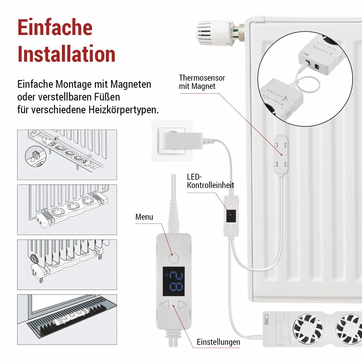 EMOS P56PR2 ogrzewanie oszczędzające energię i koszty ogrzewania, zestaw startowy Duo, 2 sztuki dmuchaw grzewczych z czujnikiem temperatury z regulatorem, ładowarką i akcesoriami, natężenie przepływu
