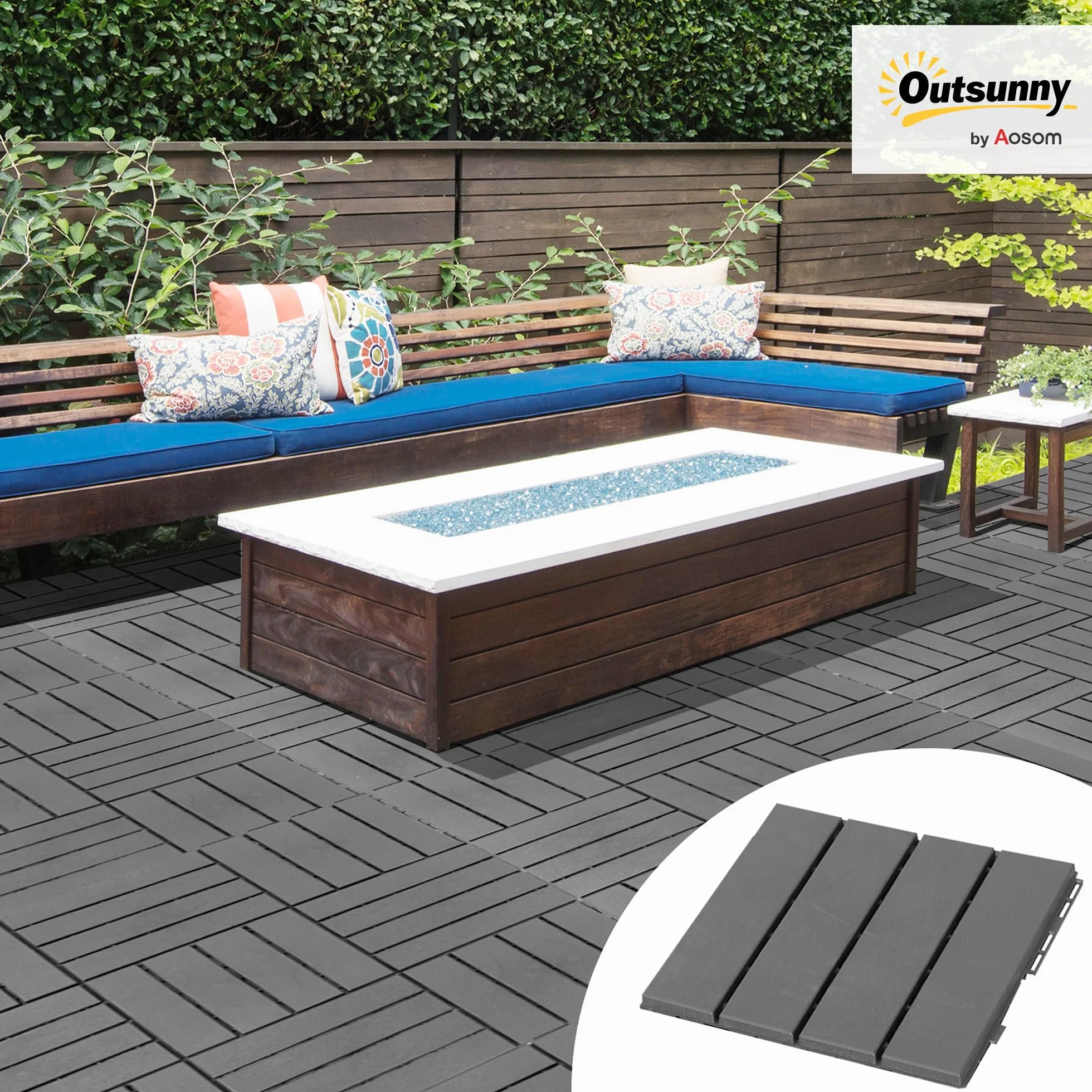 Outsunny set van 9 terrastegels balkon terras 30 x 30 cm tuin kliktegel vloertegel binnen buiten kunststof zwart