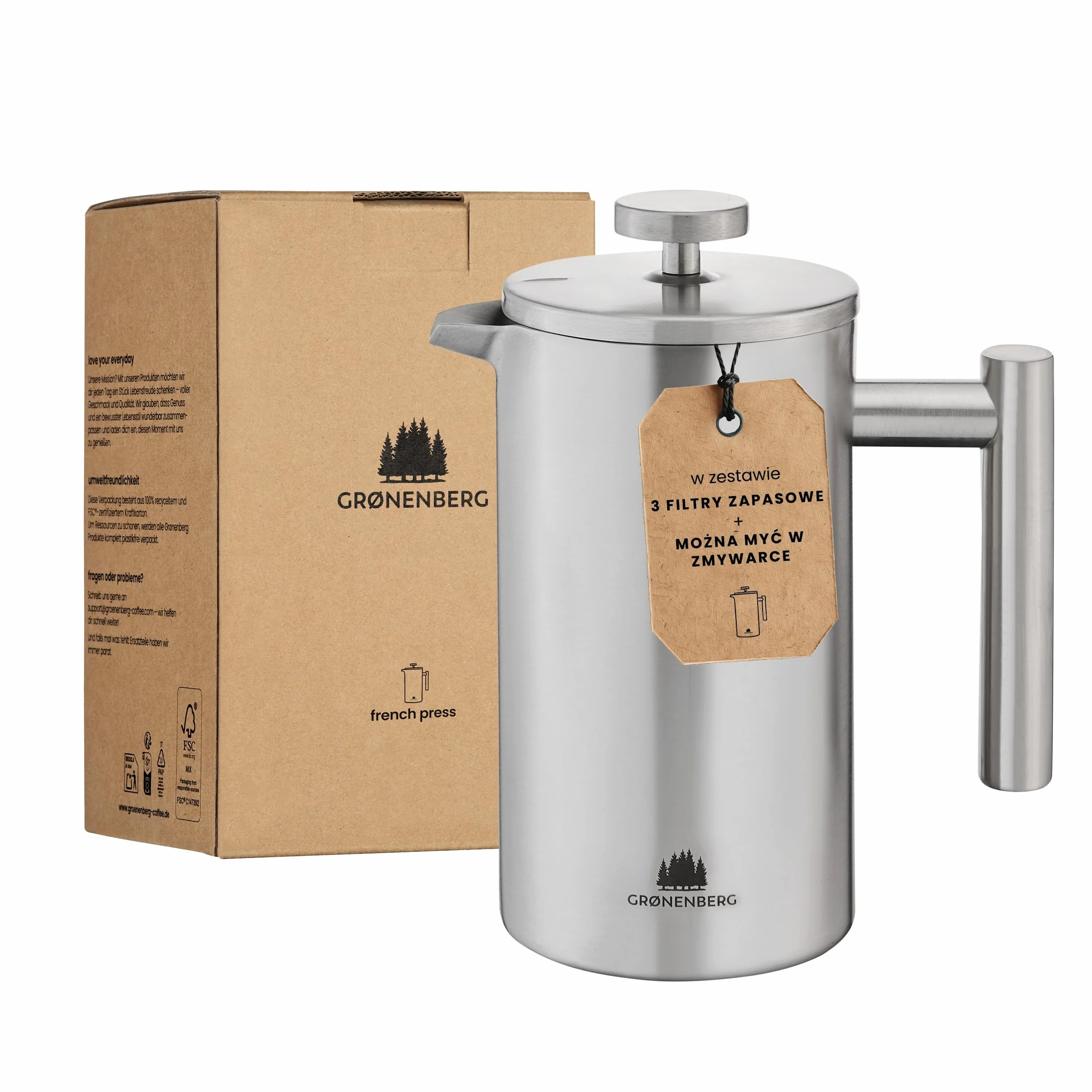 Groenenberg French Press I Wysokiej jakości francuska prasa z funkcją utrzymywania ciepła I Ekspres do kawy w różnych rozmiarach od 300 ml do 1 litra (1000 ml)