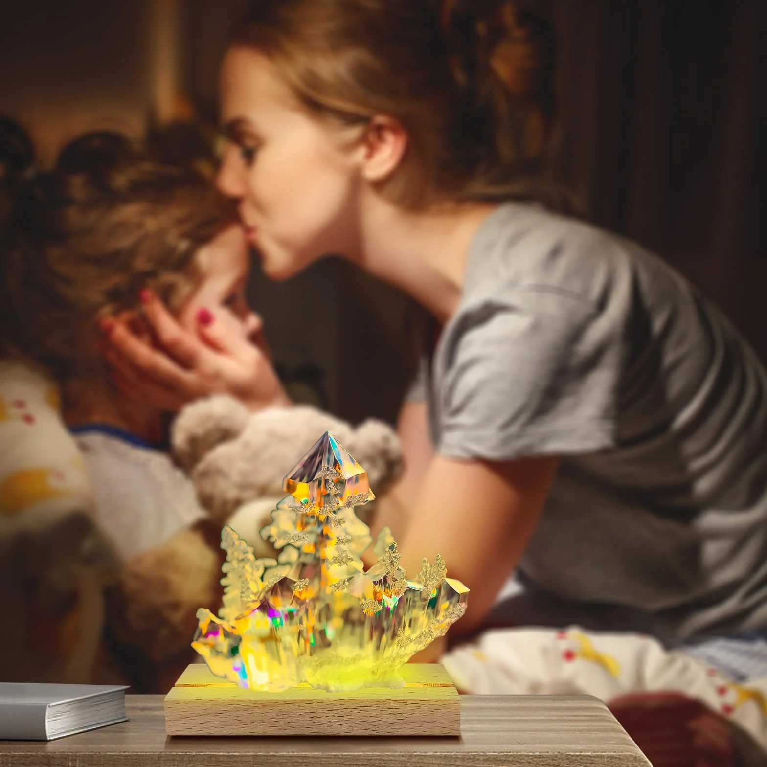 2 sztuki / 4 sztuki żarówek LED, podstawa ekspozycyjna z drewnianym prostokątnym wyświetlaczem na cokół artystyczne światła stojak ekspozycyjny na szkło kryształowe żywica sztuka DIY dekoracyjna ozdoba (4 sztuki)