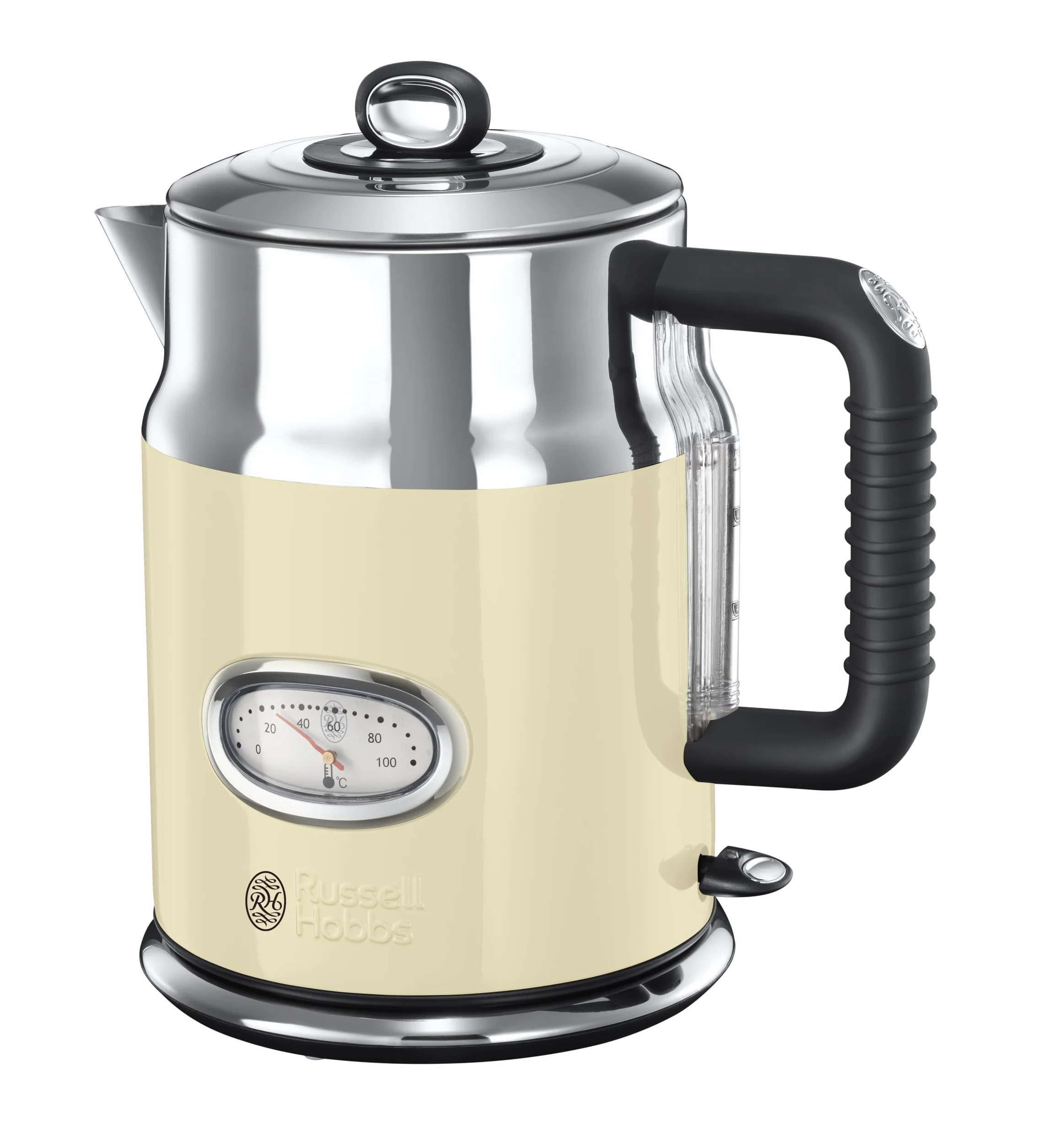 Russell Hobbs Czajnik elektryczny, wymienny filtr antywapienny, markery szybkiego gotowania, kontroler strix, pojemność 1,7l, moc 2400W, stal nierdzewna - Kremowy Retro 21672-70