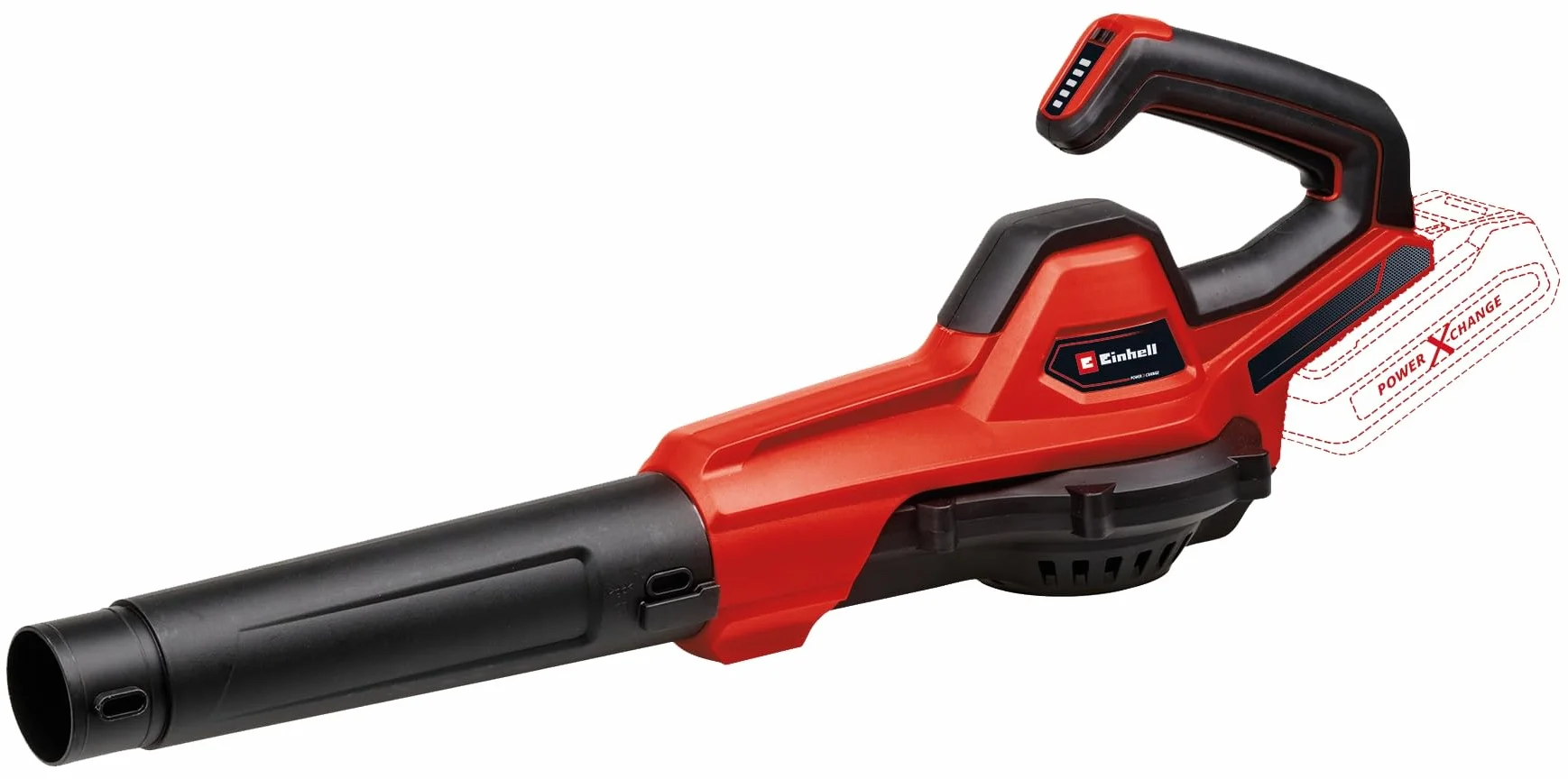 Einhell Akum. dmuchawa uniwersalna GE-UB 18/250 Li E-Solo Power X-Change (18 V, Li-ion, pr. powietrza 250 km/h, 3-cz. rura, elektr. regulacja prędkości obrotowej z wyświetlaczem LED, bez akumulatora)