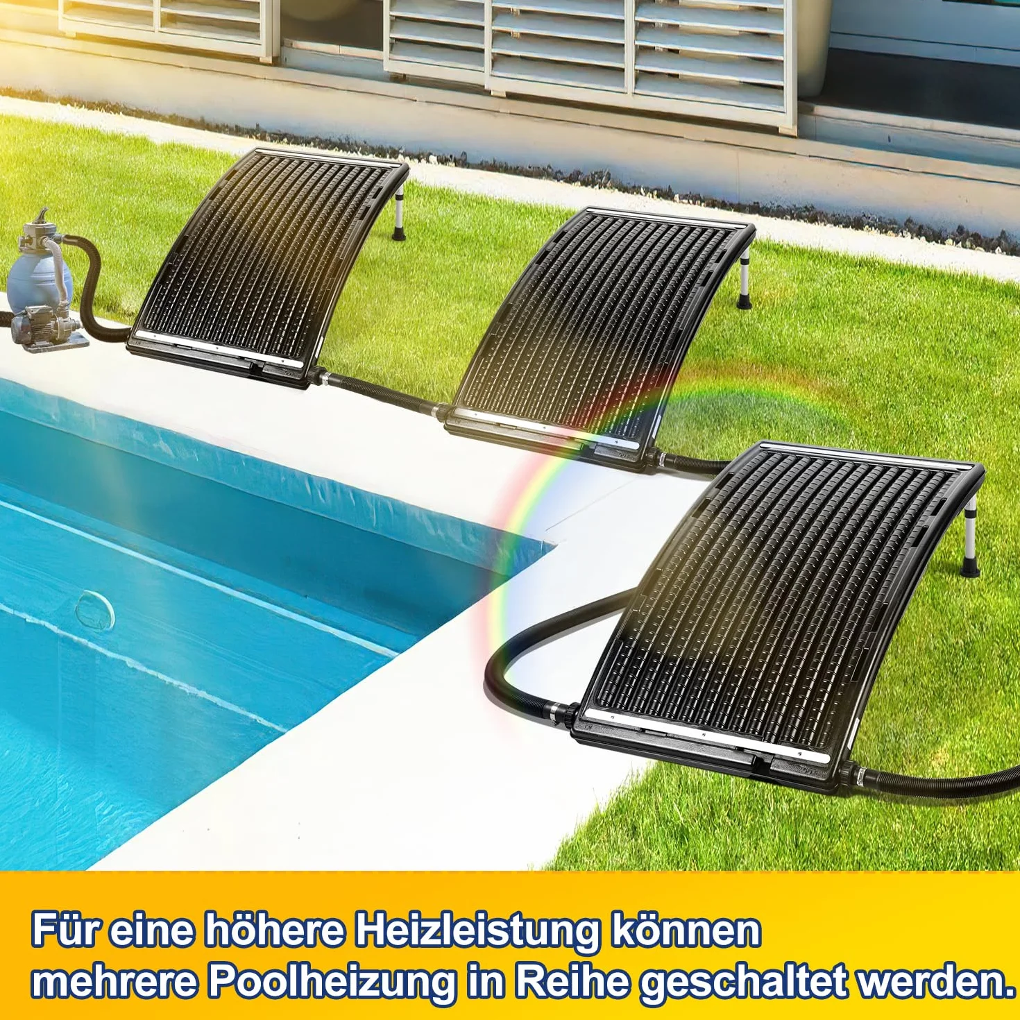 Daromigo Solarne ogrzewanie basenowe, kolektor słoneczny, 110 x 65 x 36 cm, ogrzewanie solarne 10 000 l/h, przyłącze Ø 38-40 mm, możliwość rozszerzenia ogrzewania basenu, instalacja solarna do ciepłej