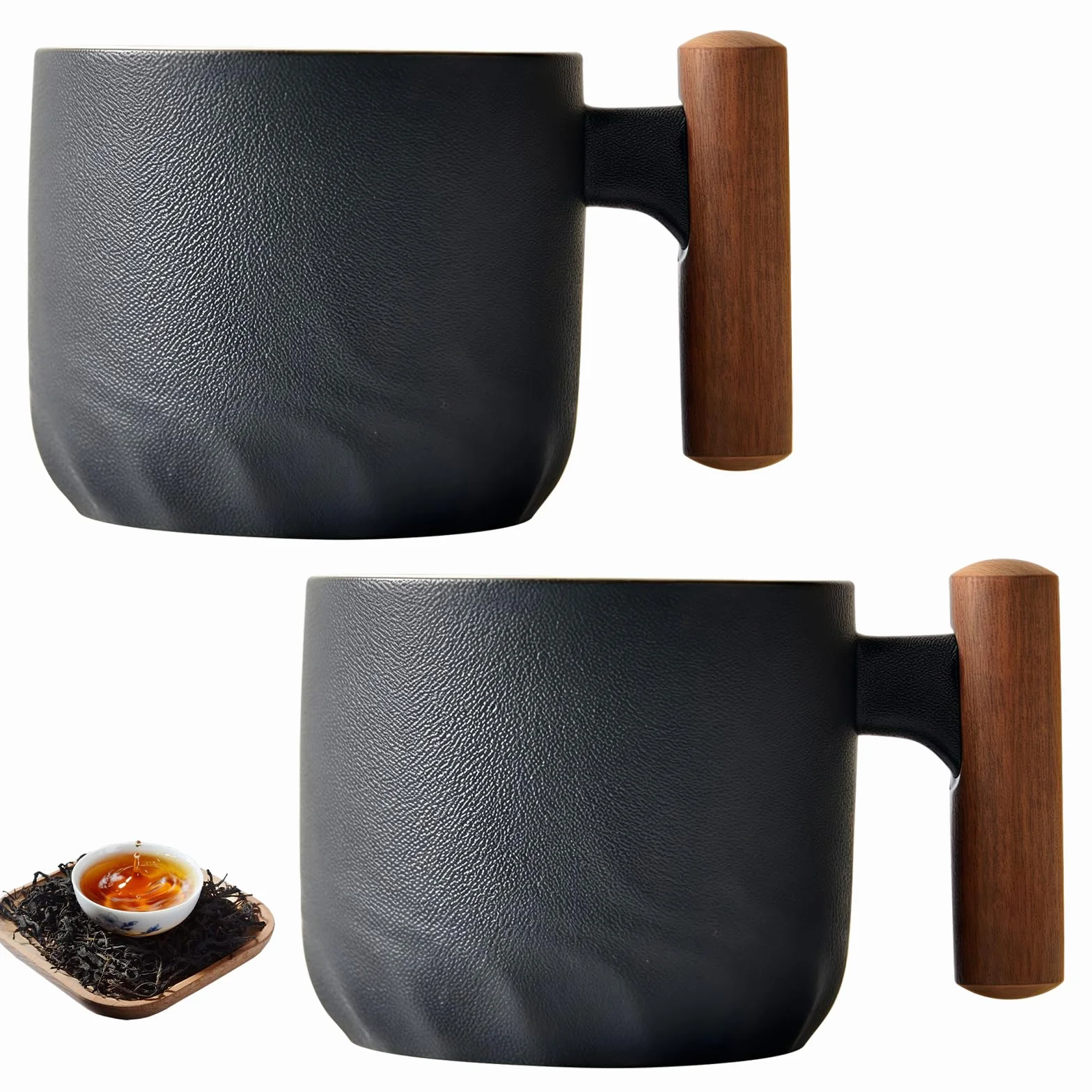 PRIOTK Premium Mokka Filiżanki do Espresso - Zestaw 2 Ceramicznych Czarnych 70 ml do Kawy, Herbaty