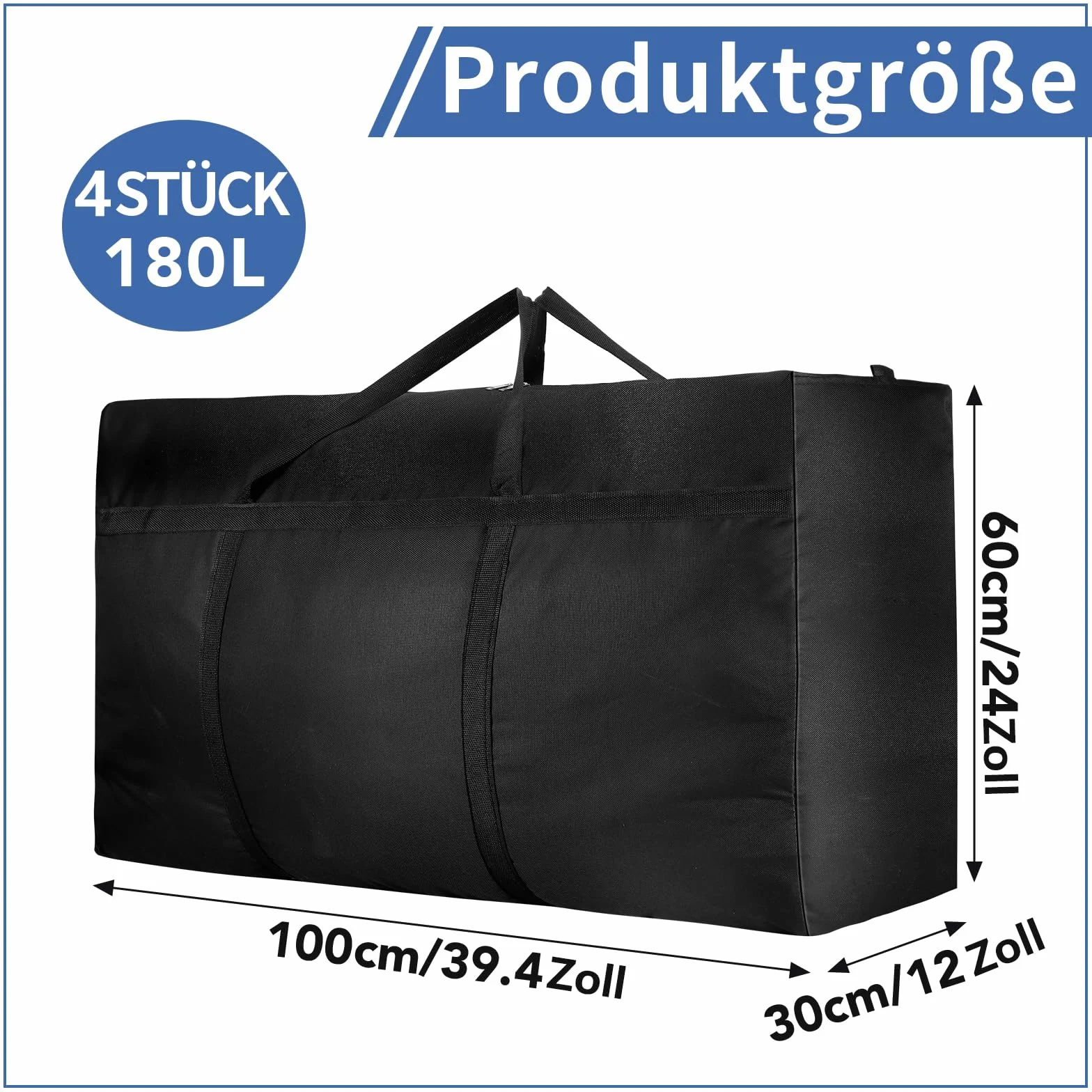 Dntorx 4 sztuki bardzo dużych toreb do przechowywania, 180 l, Oxford Heavy-Duty, z uchwytem na zamek błyskawiczny, wodoszczelna torba do przenoszenia, na kołdrę, ubrania, pościel