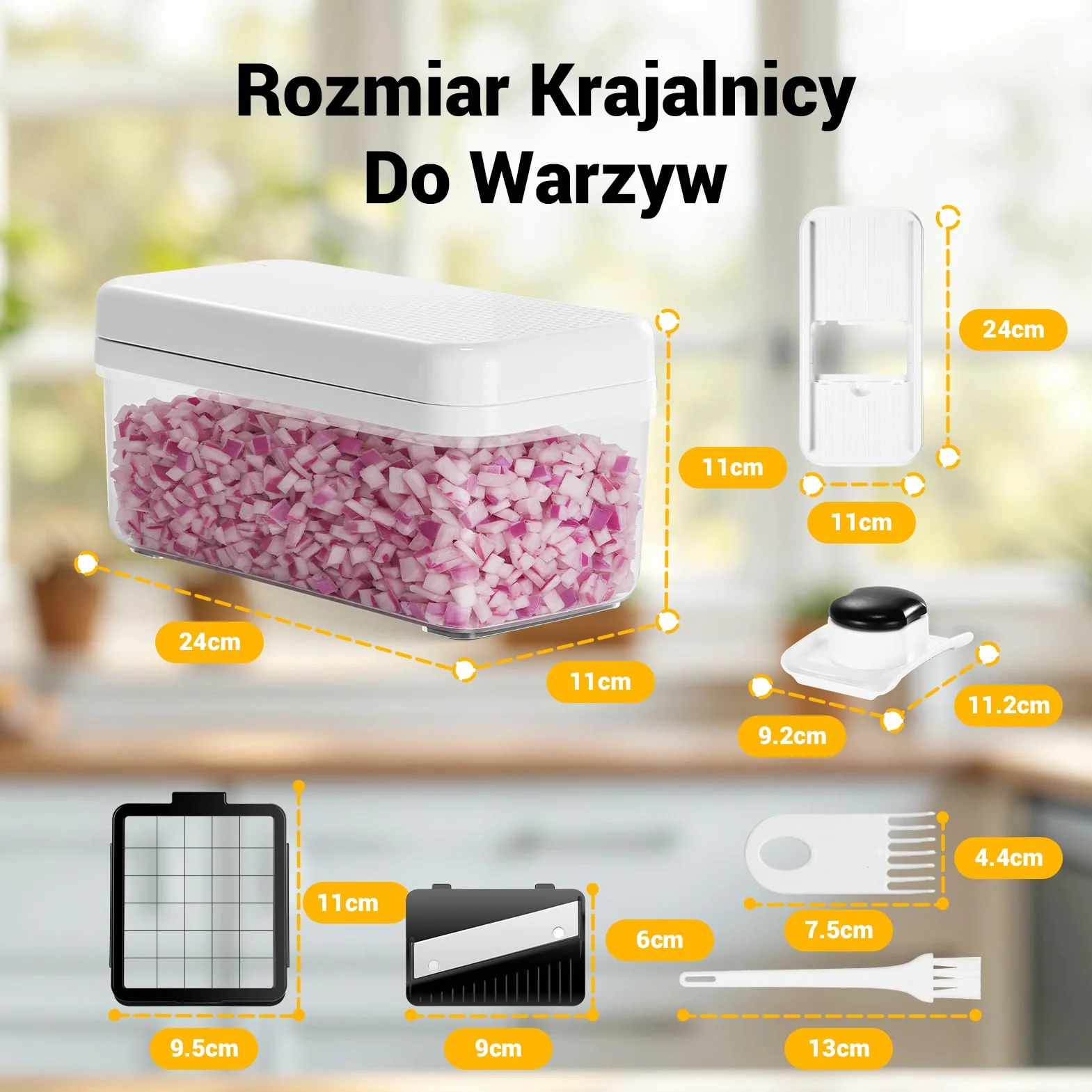 Rozdrabniacz do warzyw 12 w 1, profesjonalna mandolina kuchenna, krajalnica do warzyw z 7 wymiennymi ostrzami ze stali nierdzewnej, siekacz do warzyw do cebuli, ogórków, ziemniaków i marchwi