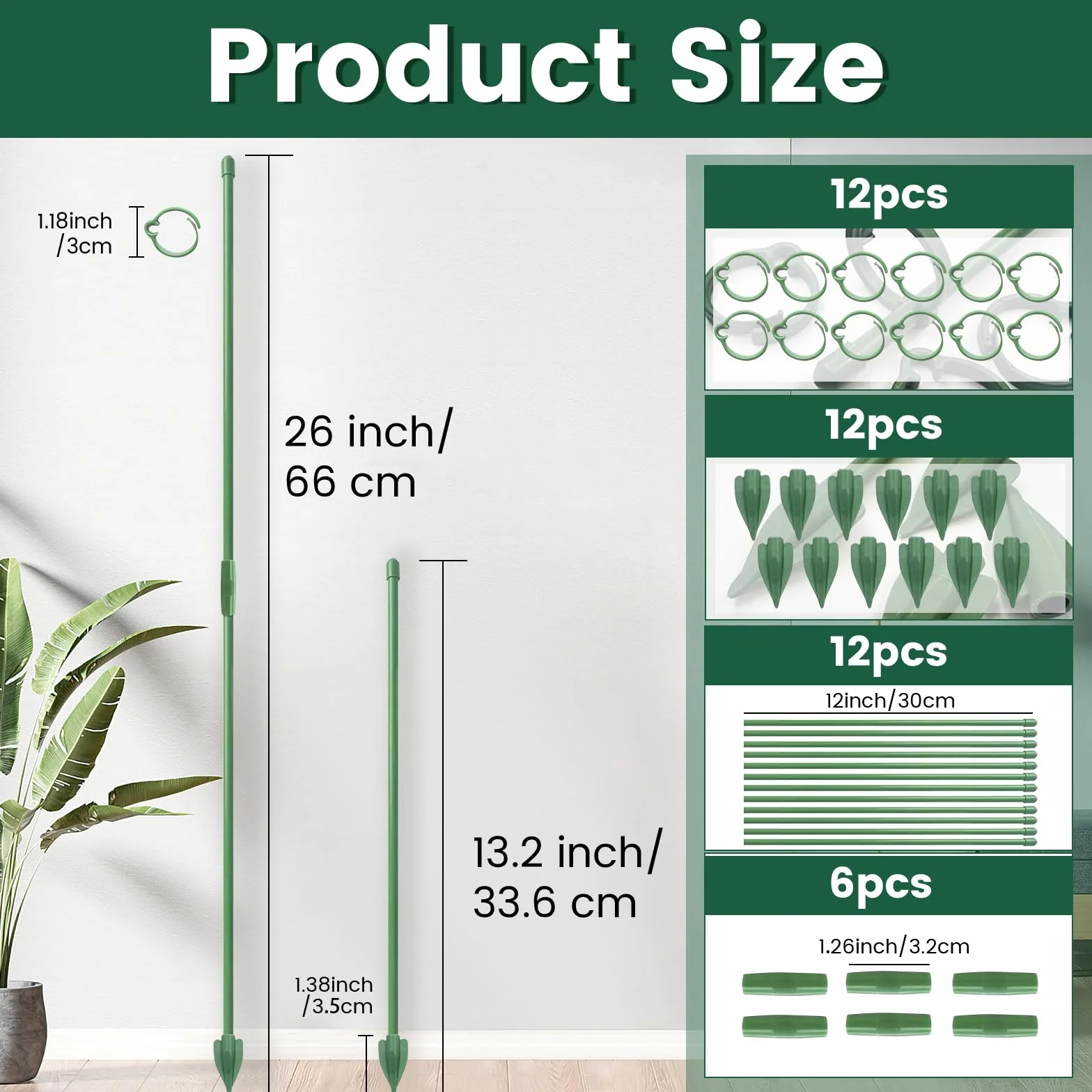 Gigmeta Podpory do roślin – podpory z regulacją wysokości 33/66/99 cm, zestaw 12 sztuk, stabilna podstawa, zielone podpory do ogrodu wewnątrz i na zewnątrz