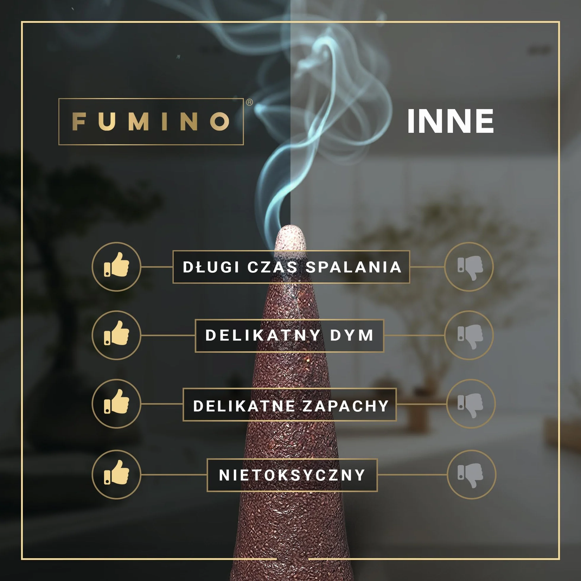 Fumino® Zapach Oudh – świeże kadzidełka stożkowe, 15 sztuk w opakowaniu, Masala Agarbatti Joss, zapach do relaksu i medytacji, dekoracja domu