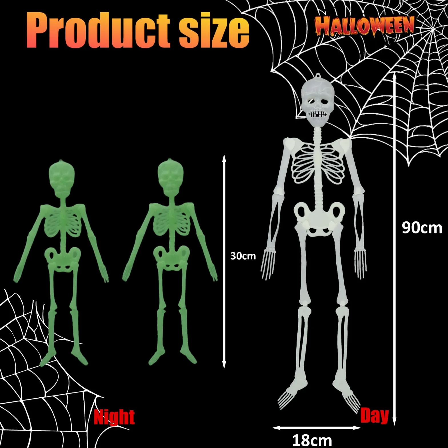3 sztuki dekoracja na Halloween, świecący szkielet, realistyczne ludzkie szkielety, 3D, straszna dekoracja na Halloween, do ogrodu, straszna impreza tematyczna w pomieszczeniach