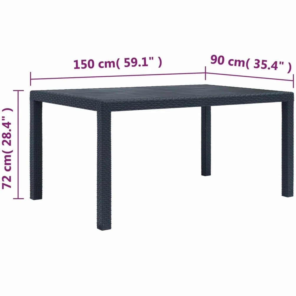 vidaXL Stół ogrodowy, antracytowy, 150x90x72 cm, plastikowy