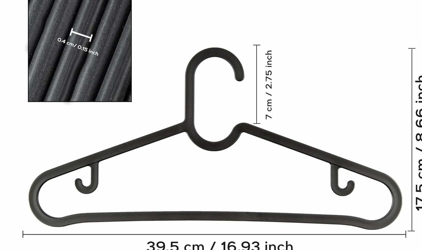 Plastikowe Wieszaki na Ubrania Cienkie Oszczędzające Miejsce 20 sztuk Czarne