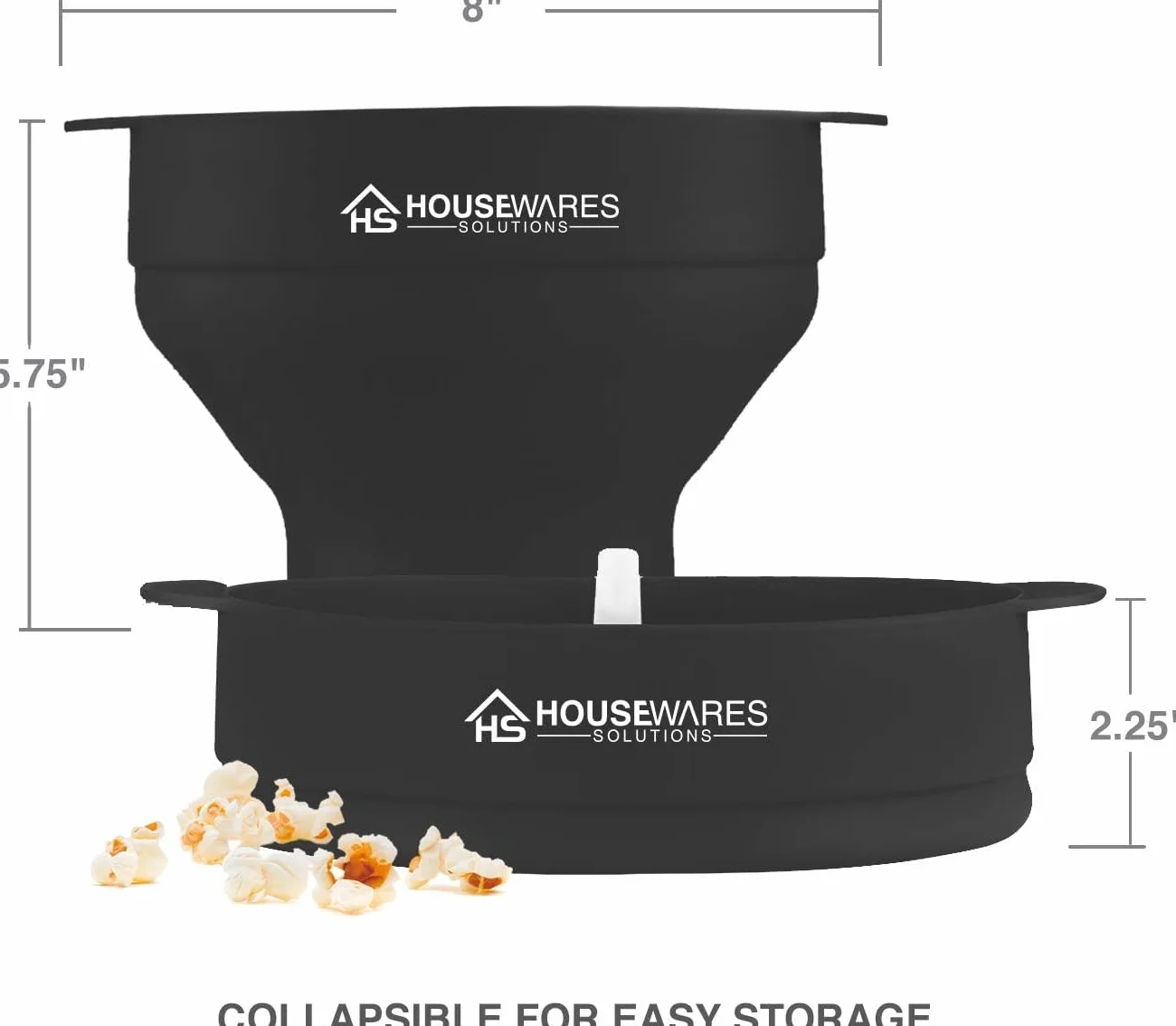 Składana silikonowa kuchenka mikrofalowa na gorące powietrze popcorn miska z pokrywką i uchwytami (Black)