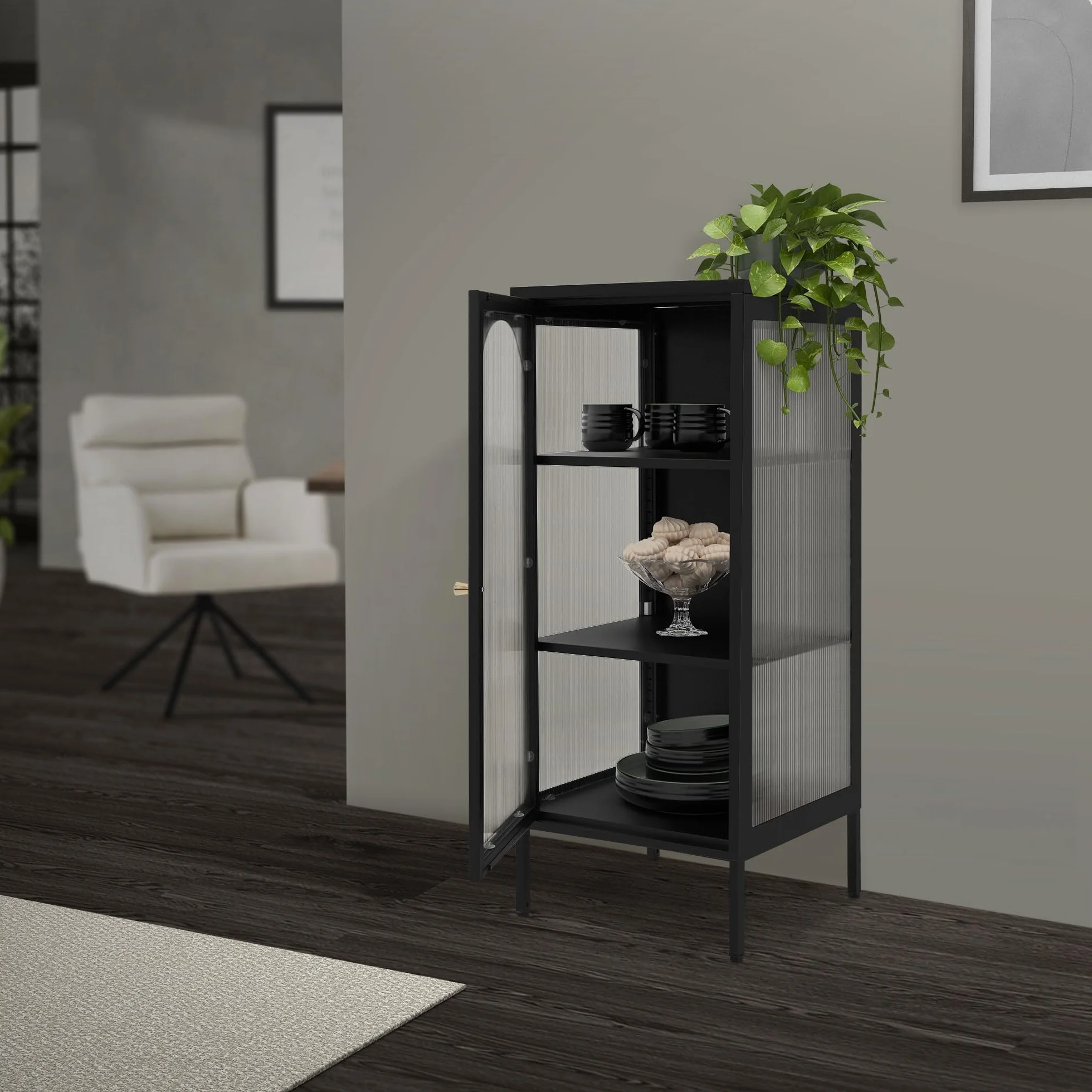 ML-Design gablota 42 x 102,5 x 40 cm czarna waska z 3 pólkami i 1 drzwiczkami metalowa industrialna Regal na dokumenty szafka biurowa wykonana z solidnej stali idealna do nowoczesnych wnetrz