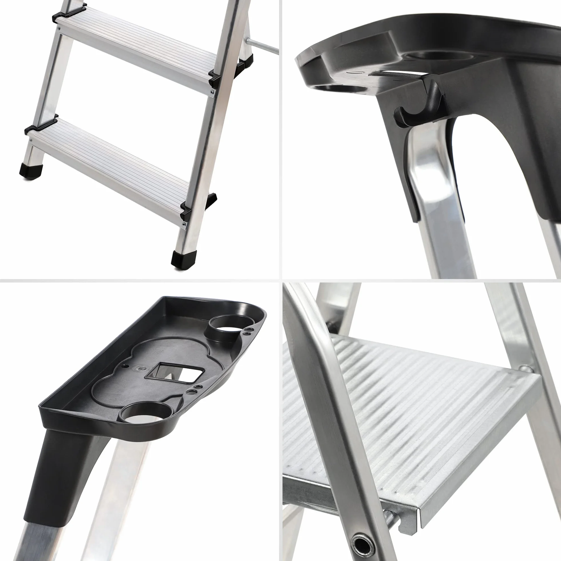 KADAX Drabina aluminiowa 6-stopniowa skladana | wielofunkcyjna | do 150kg | antyposlizgowa stabilna | dom warsztat