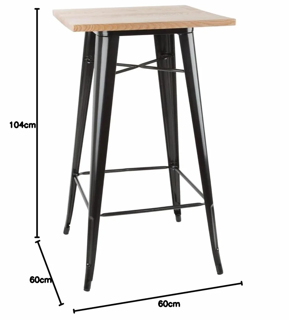Bolero FB595 stolik barowy z drewnianym blatem, 1040 mm x 600 mm x 600 mm, czarny