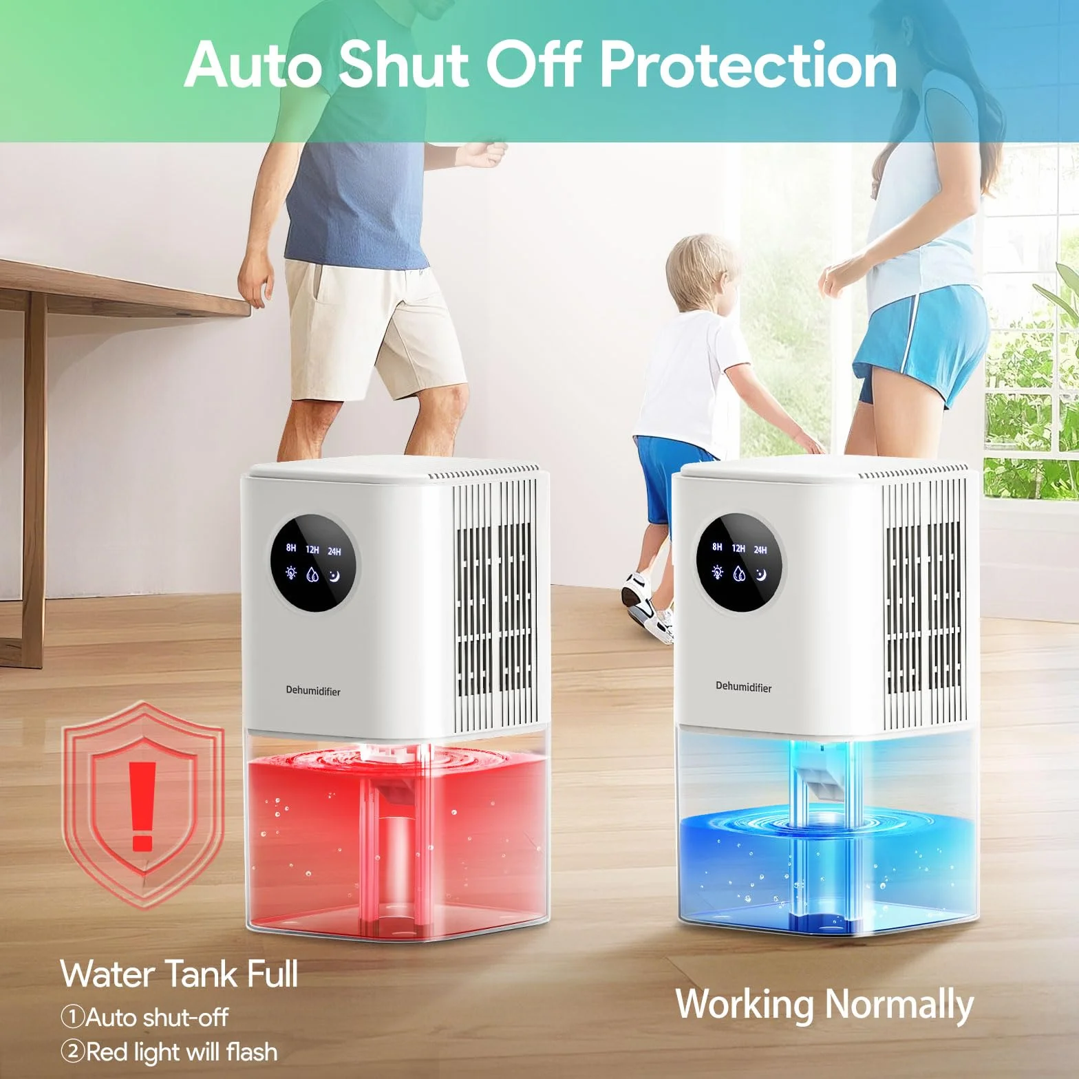 Osuszacz powietrza do domu przeciw pleśni, PKBOSS 1700 ml przenośny elektryczny mini cichy osuszacz powietrza z 7 kolorowymi światłami LED/timer/automatyczne wyłączanie łazienki/pomieszczenie