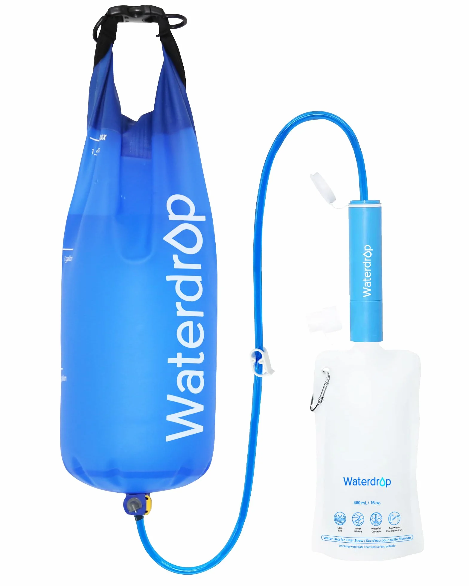 Waterdrop Gravity Filtr do wody Waterdrop Gravity, kempingowy system filtracji wody, podróżny oczyszczacz wody, na wypadek sytuacji awaryjnej, worek 5,7 l, ​​0,1 mikrona, 5-stopniowa filtracja